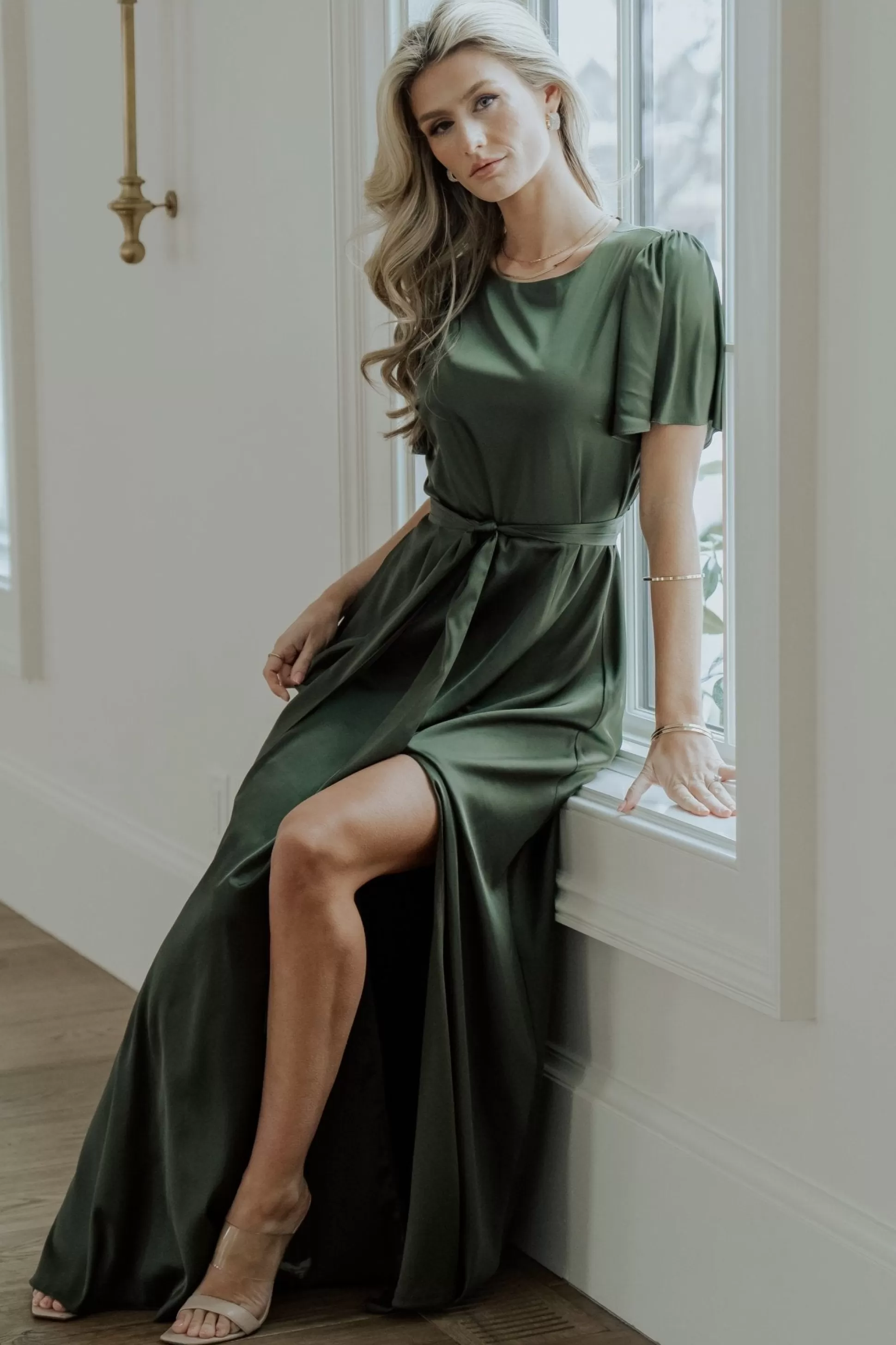 WEDDING SUITE | wedding guest | Baltic Born Agnes Satin Maxi Dress | Juniper Green