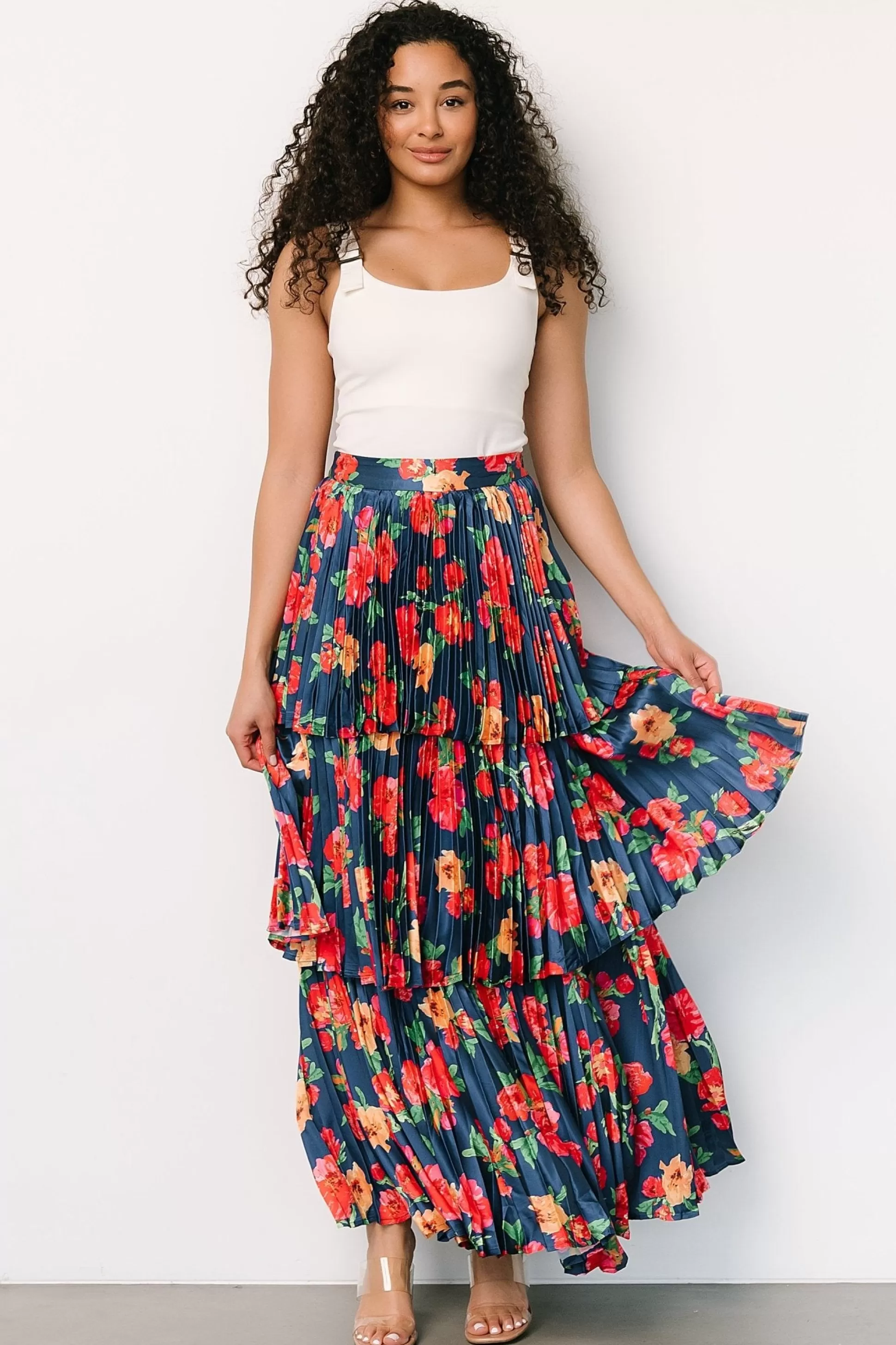 skirts | Baltic Born Alaina Tiered Maxi Skirt | Navy Floral