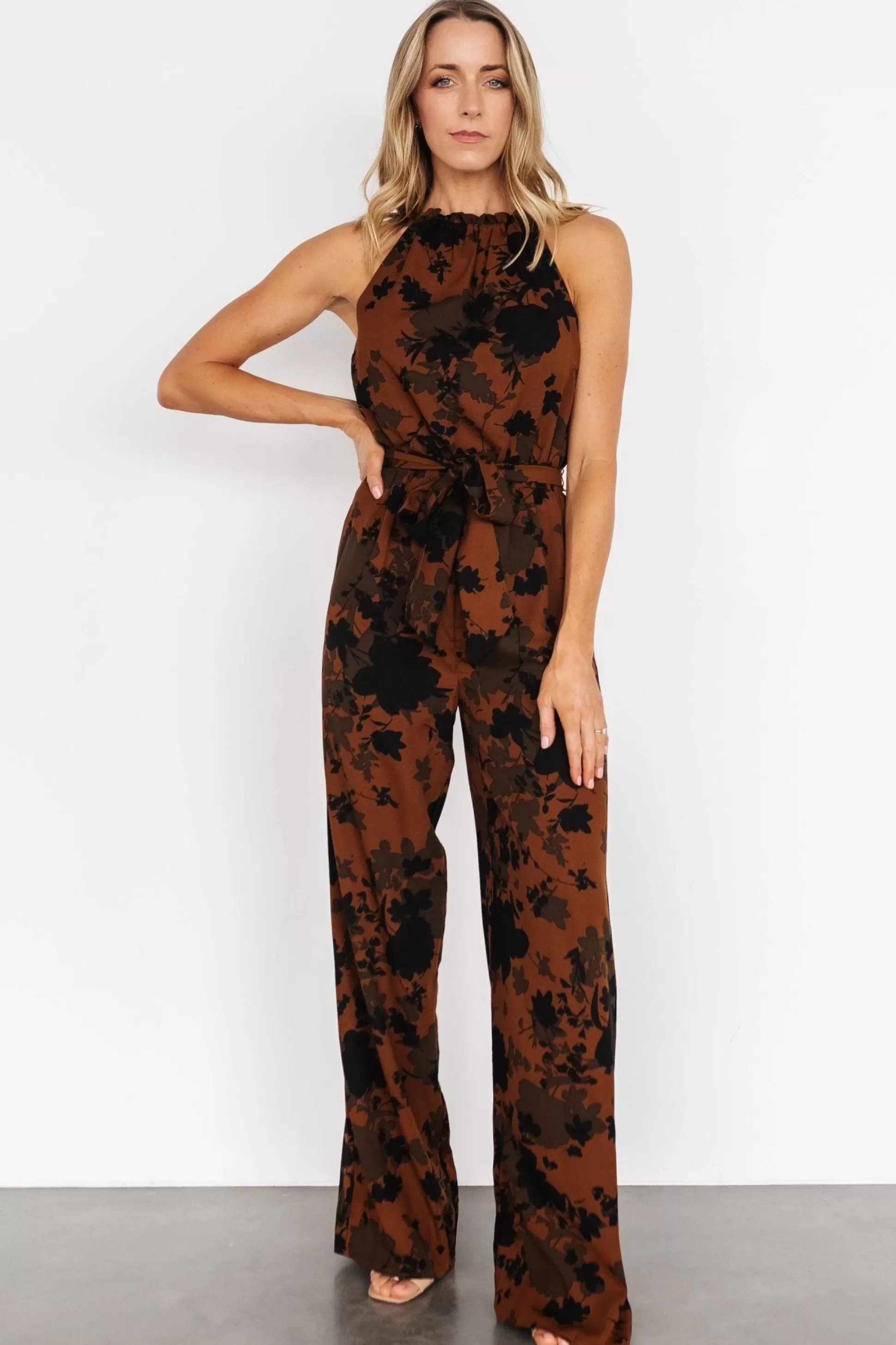 JUMPSUITS + ROMPERS | Baltic Born Alameda Halter Jumpsuit | Espresso Print