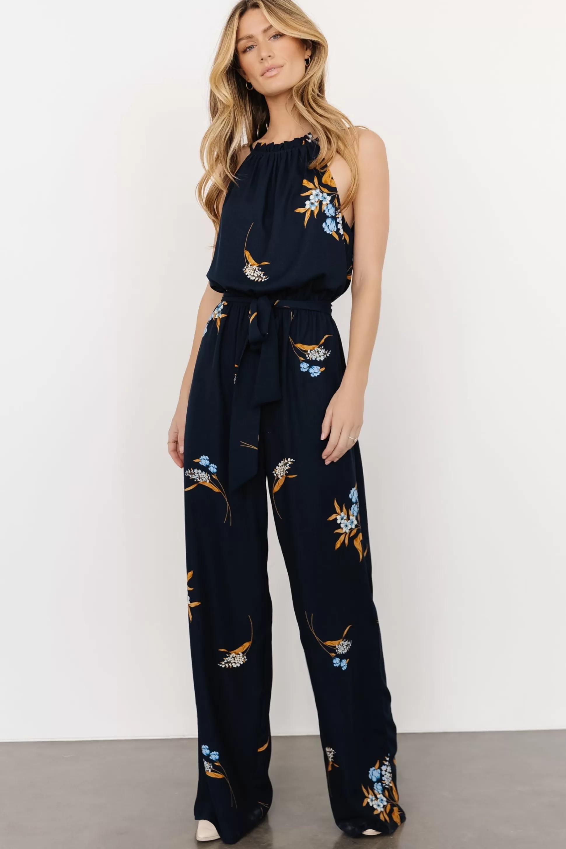 JUMPSUITS + ROMPERS | Baltic Born Alameda Halter Jumpsuit | Navy Blue Floral