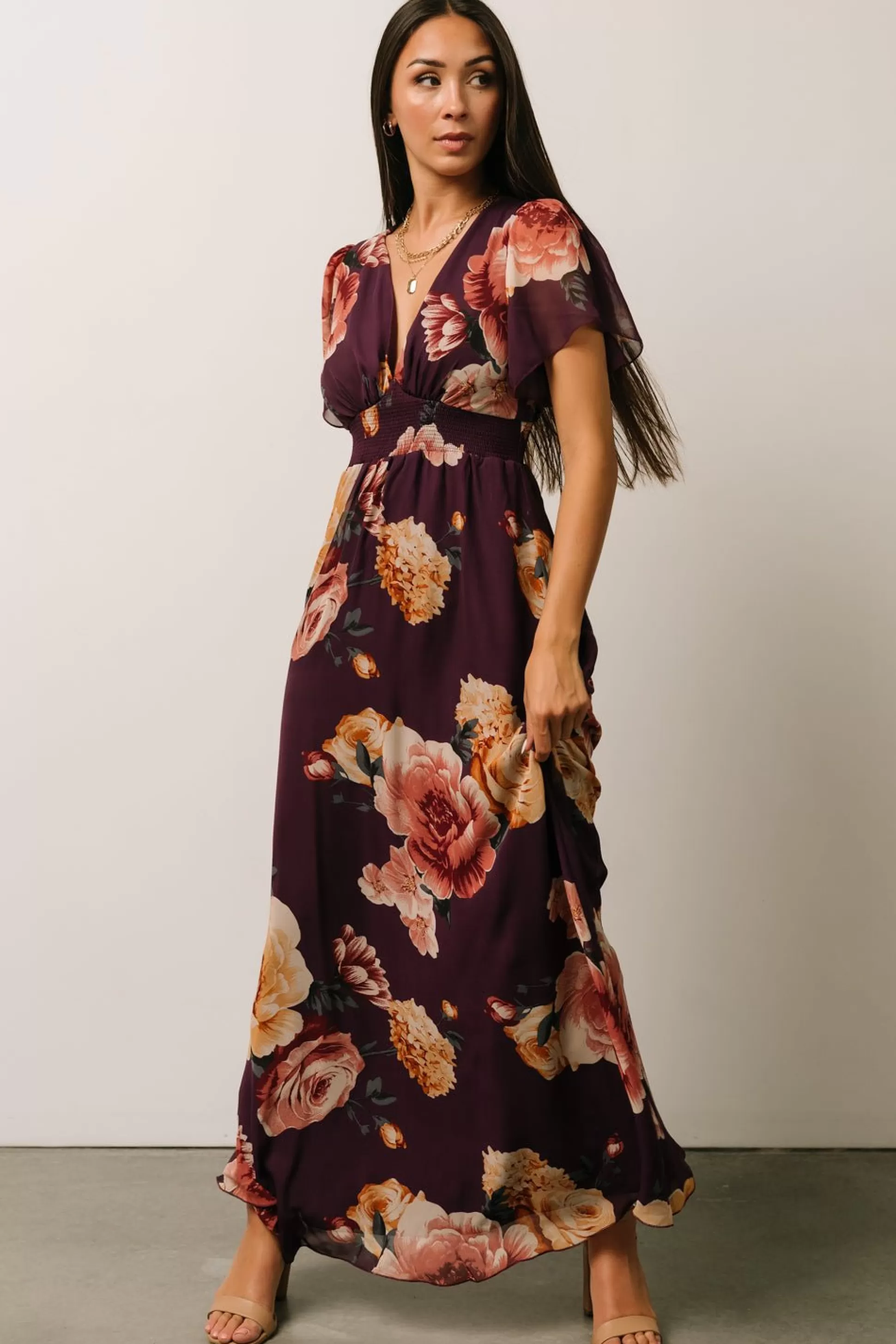 SALE | Baltic Born Alexandria Smocked Maxi Dress | Eggplant Floral