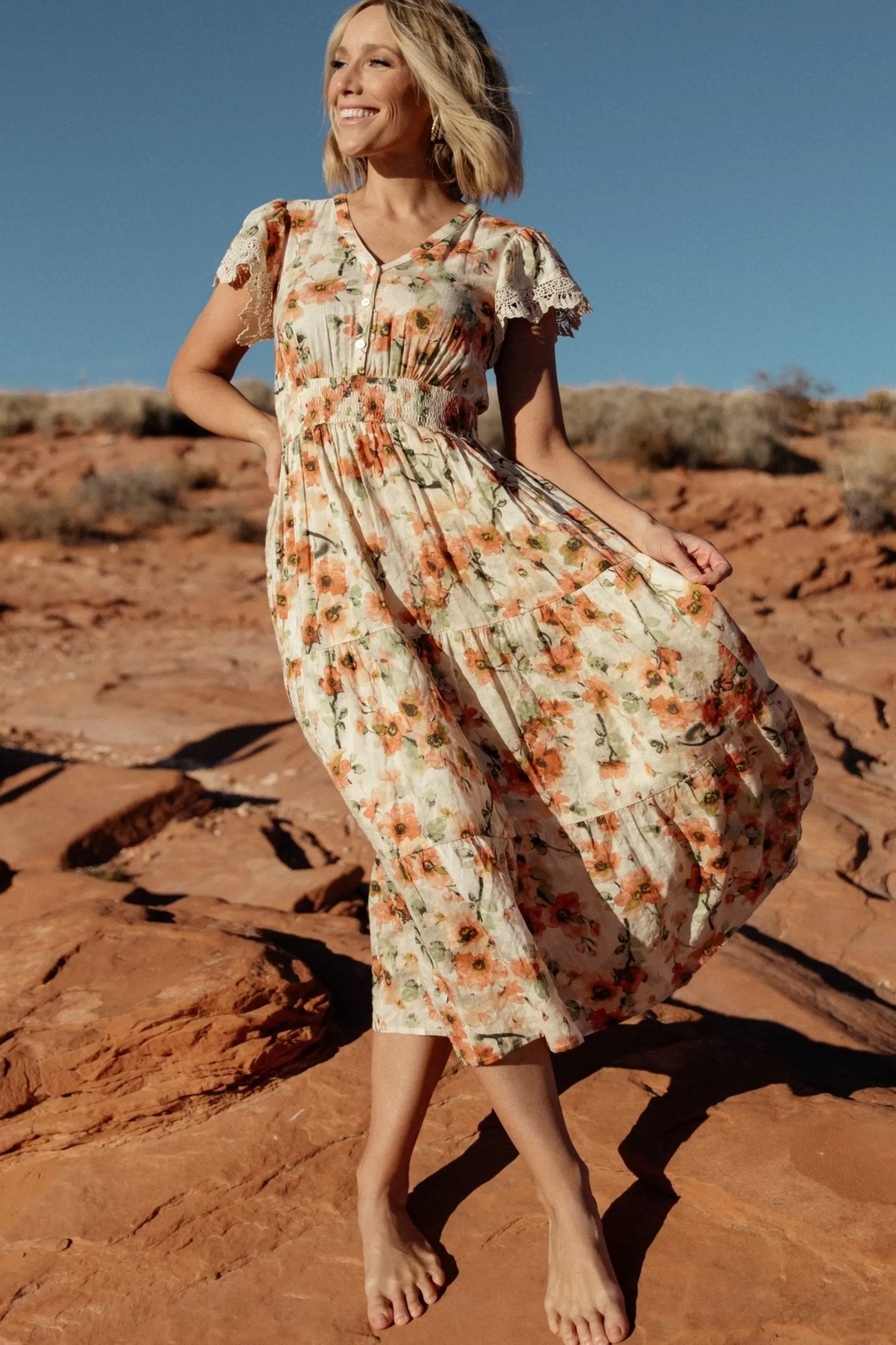 midi dresses | EXTENDED SIZING | Baltic Born Aliyah Midi Dress | Coral Floral