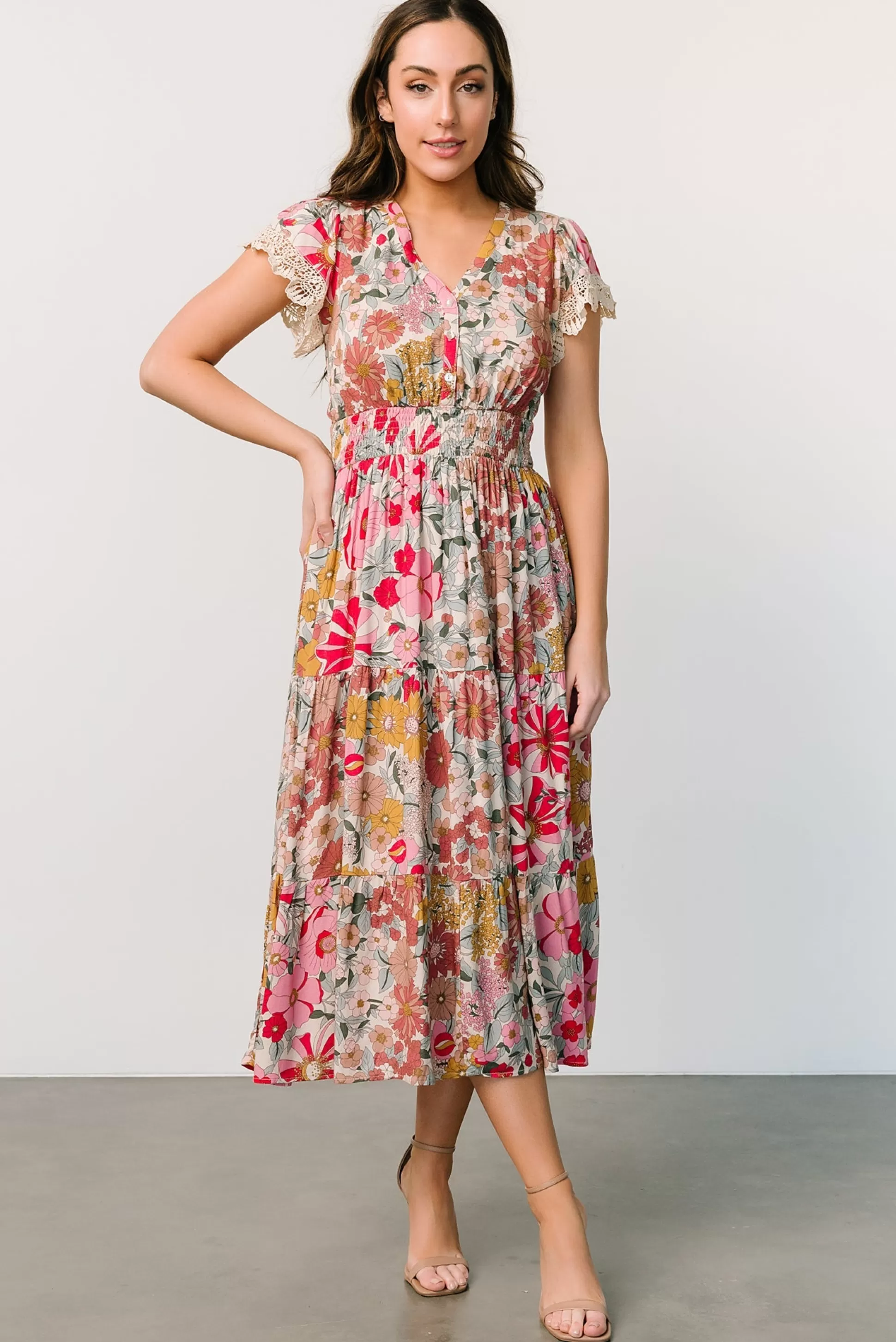 midi dresses | EXTENDED SIZING | Baltic Born Aliyah Midi Dress | Cream Multi Floral