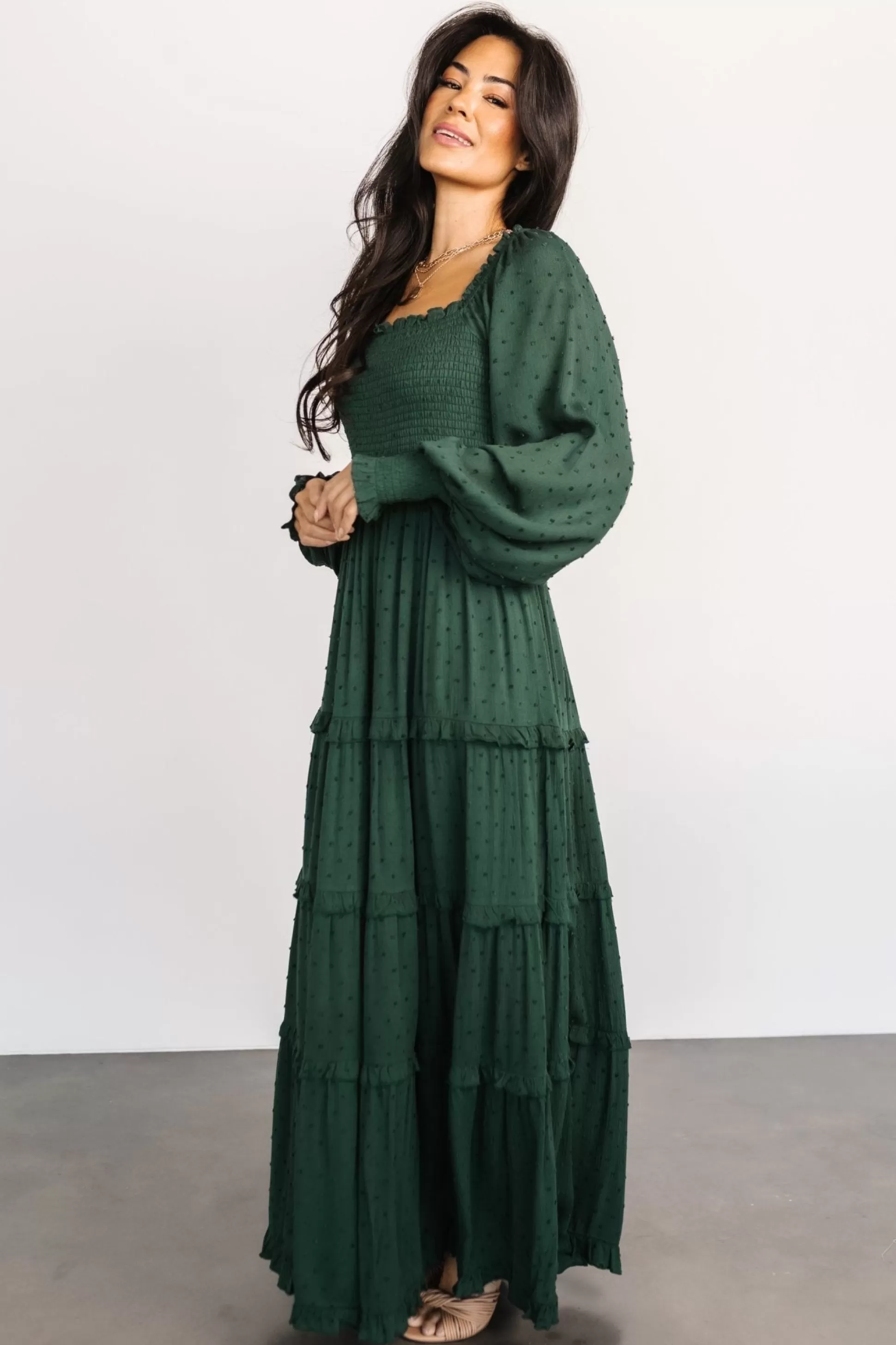 maxi dresses | EXTENDED SIZING | Baltic Born Amanda Smocked Dotted Maxi Dress | Evergreen