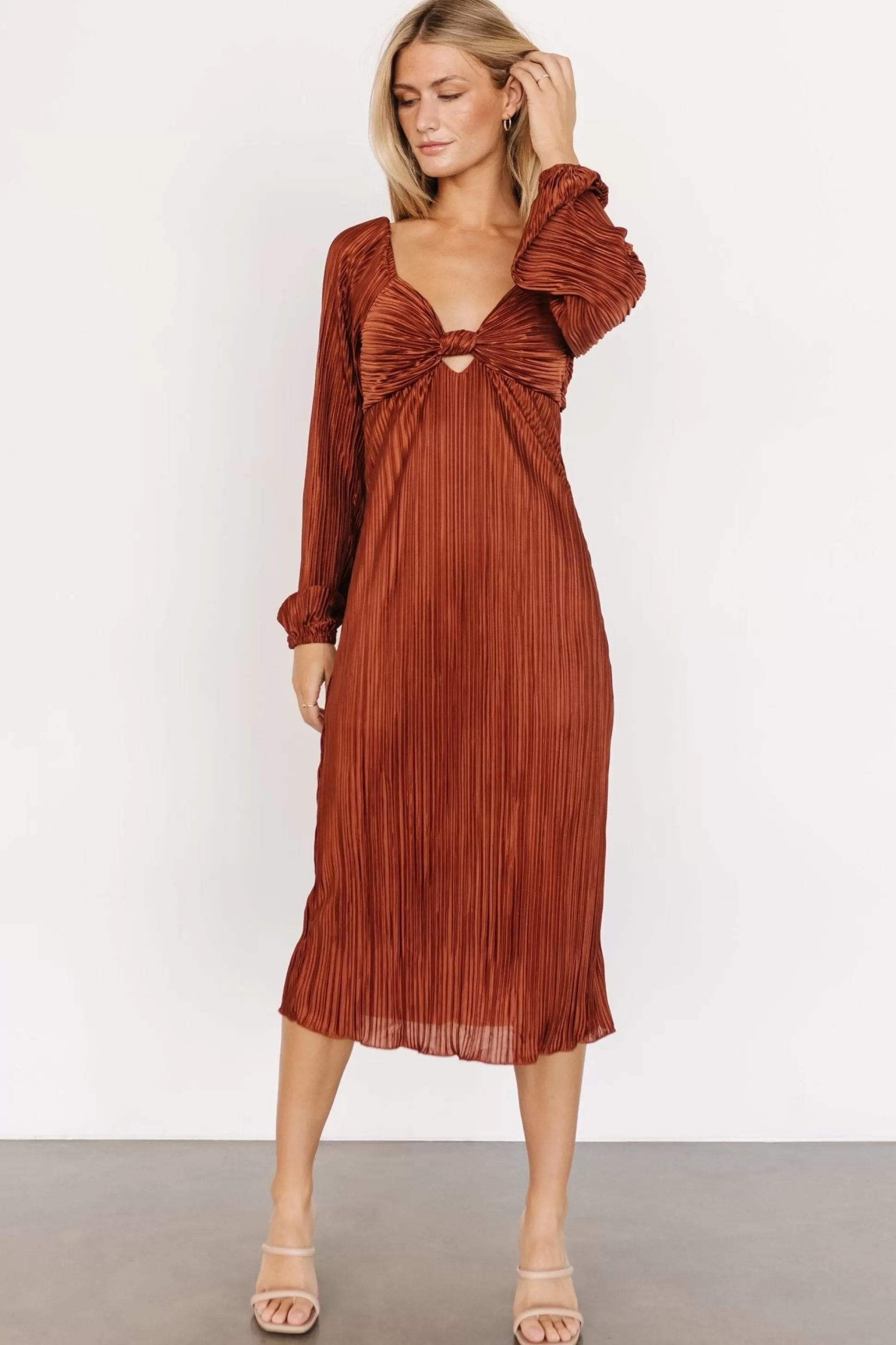 DRESSES | midi dresses | Baltic Born Amani Pleated Midi Dress | Cinnamon