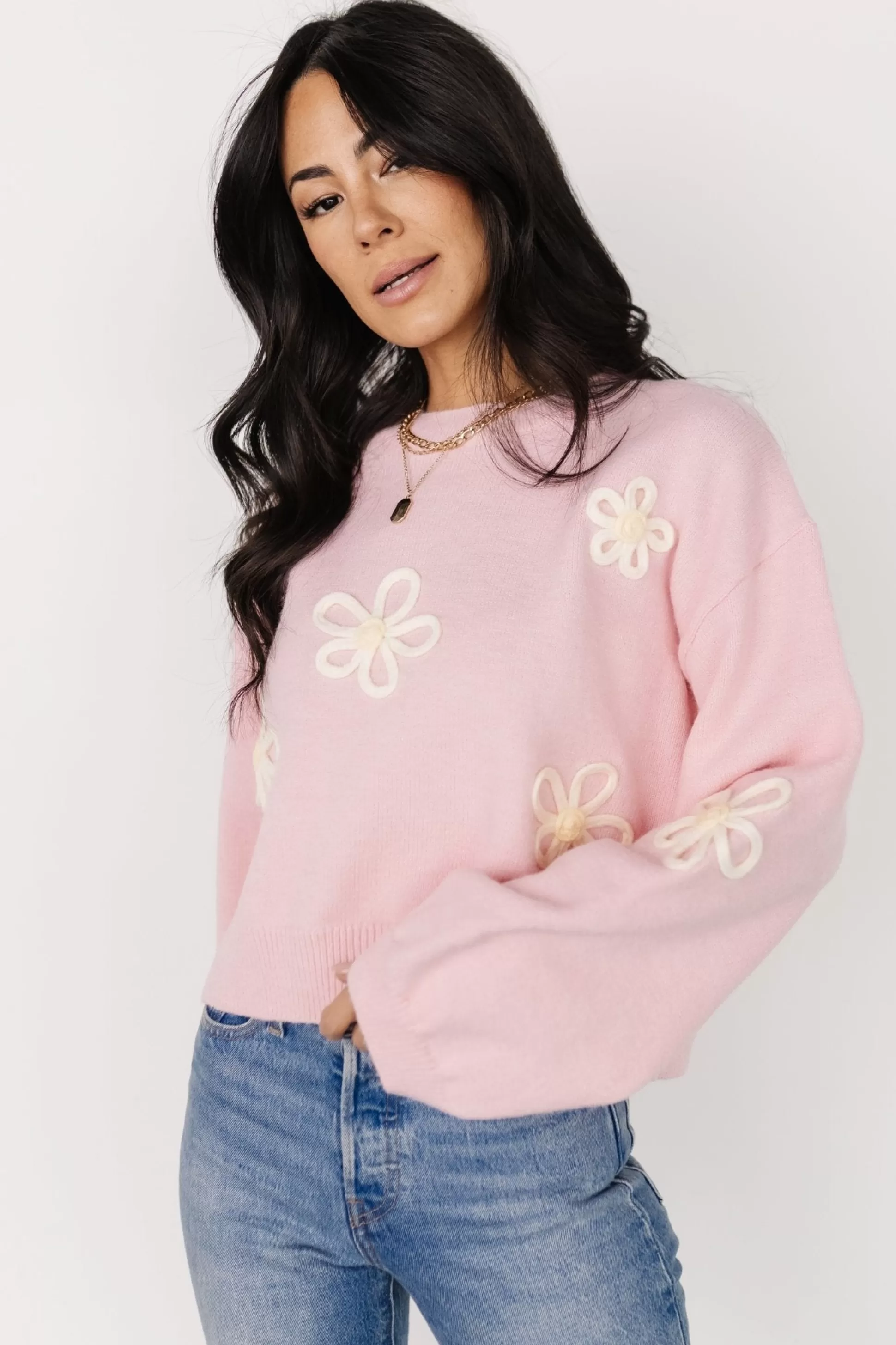 sweaters | Baltic Born Annie Flower Knit Sweater | Pink