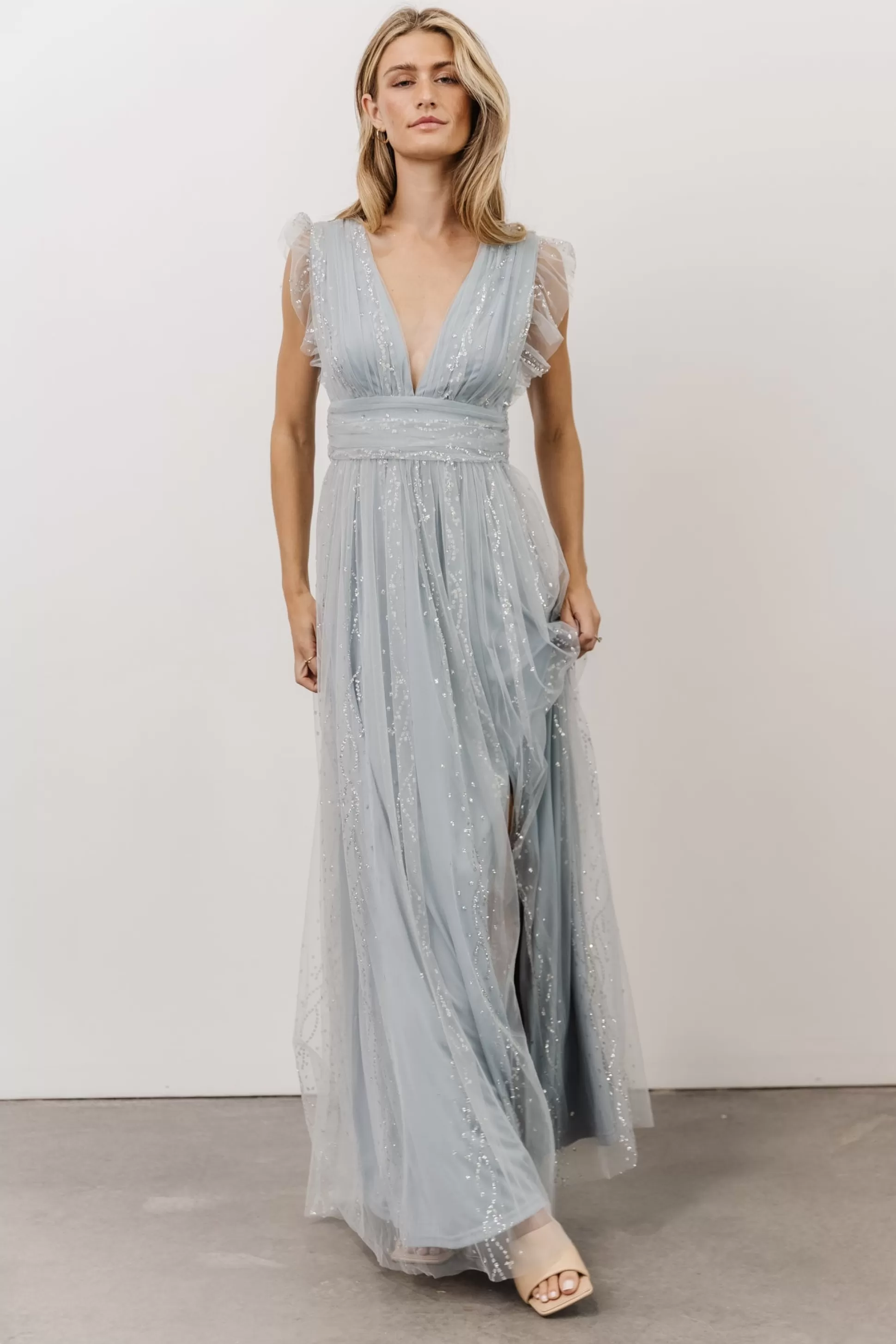 tulle styles | Baltic Born Annika Sequin Mesh Maxi Dress | Dusty Blue