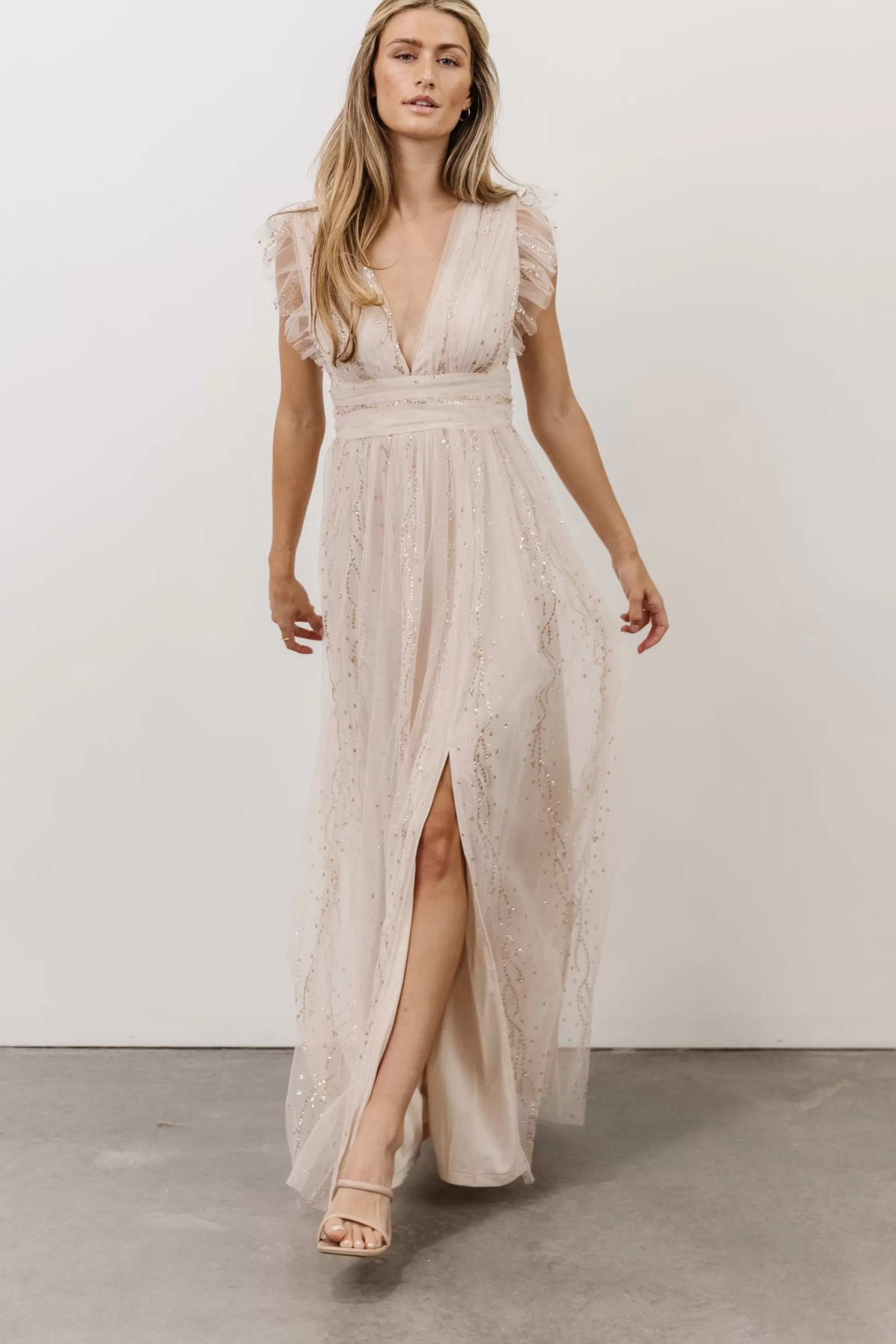 tulle styles | Baltic Born Annika Sequin Mesh Maxi Dress | Nude Blush