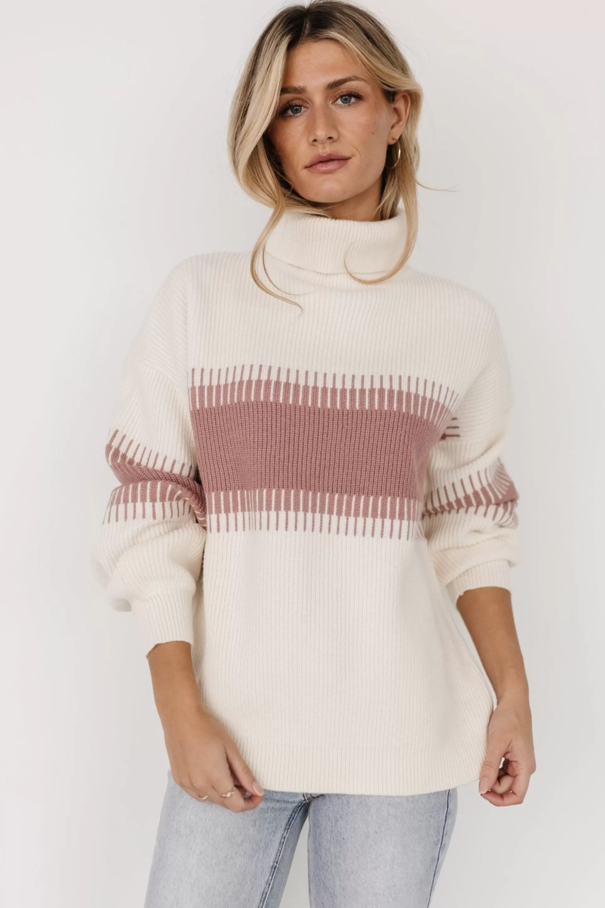 TOPS | sweaters | Baltic Born Antonov Turtle Neck Sweater | Mauve + Cream