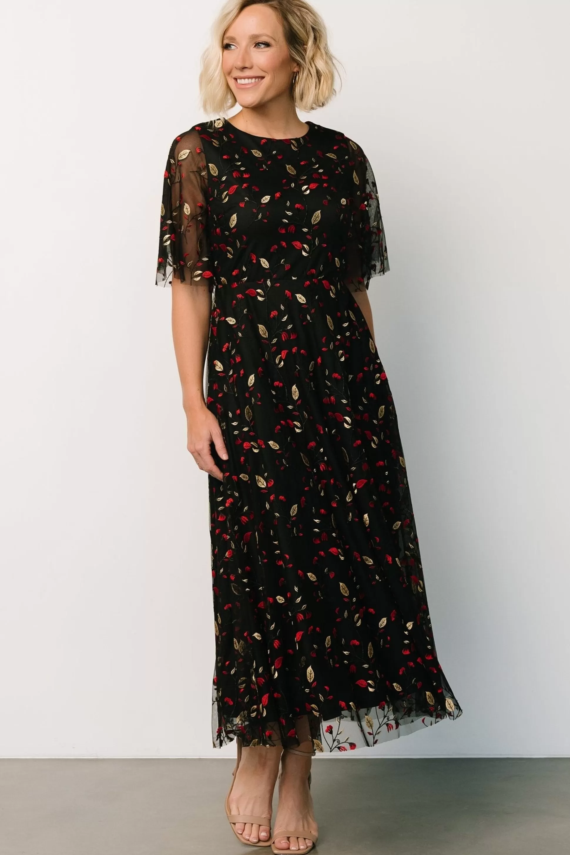 WEDDING SUITE | wedding guest | Baltic Born Arabella Embroidered Tulle Maxi Dress | Black + Red