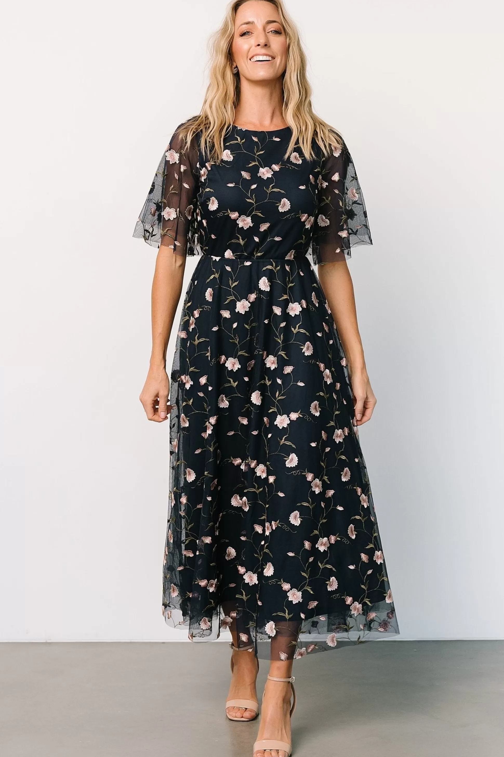 WEDDING SUITE | wedding guest | Baltic Born Arabella Embroidered Tulle Maxi Dress | Pink + Navy