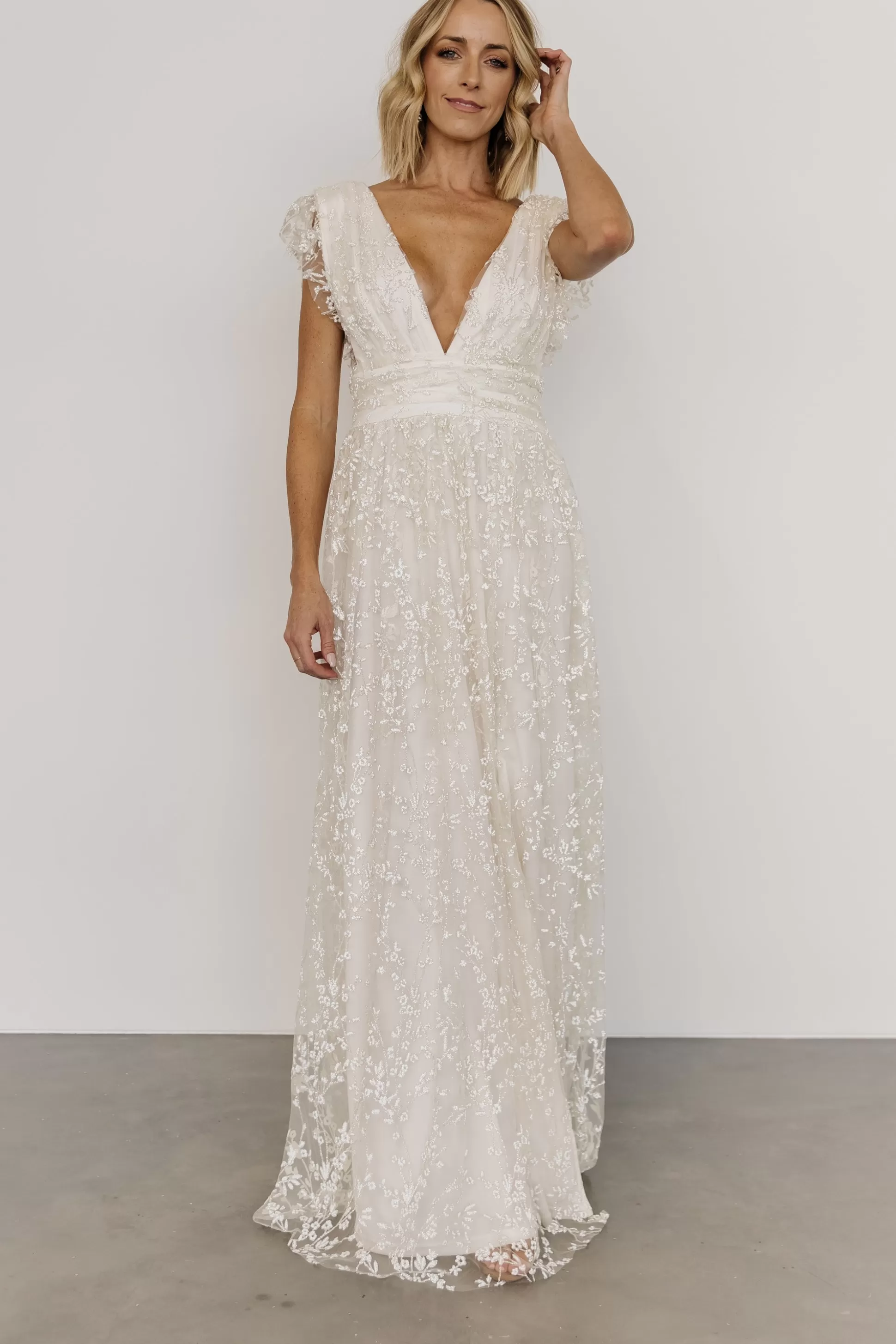 embellished + sequined | Baltic Born Arlene Shimmer Gown | Ivory