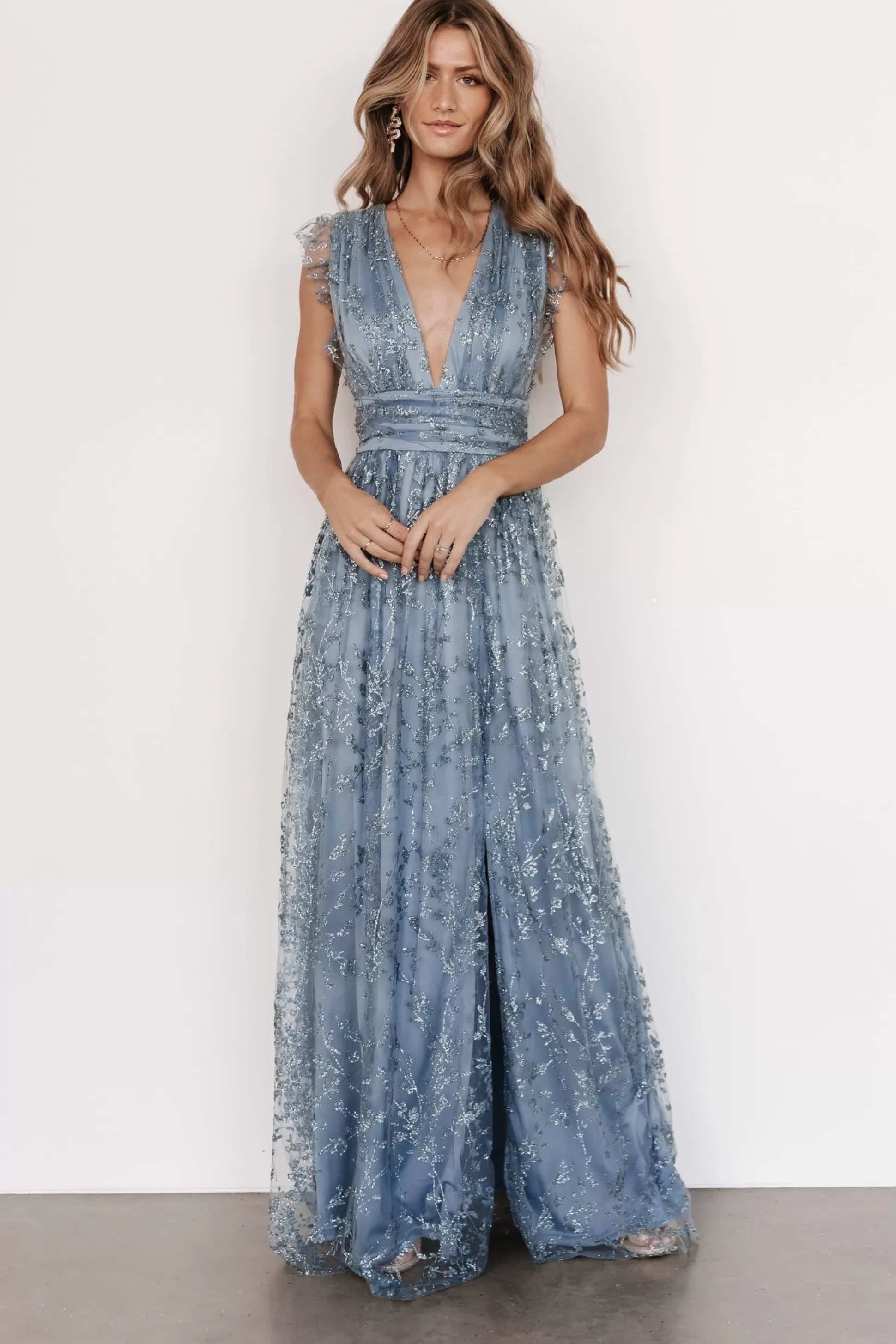 embellished + sequined | Baltic Born Arlene Shimmer Gown | Winter Blue