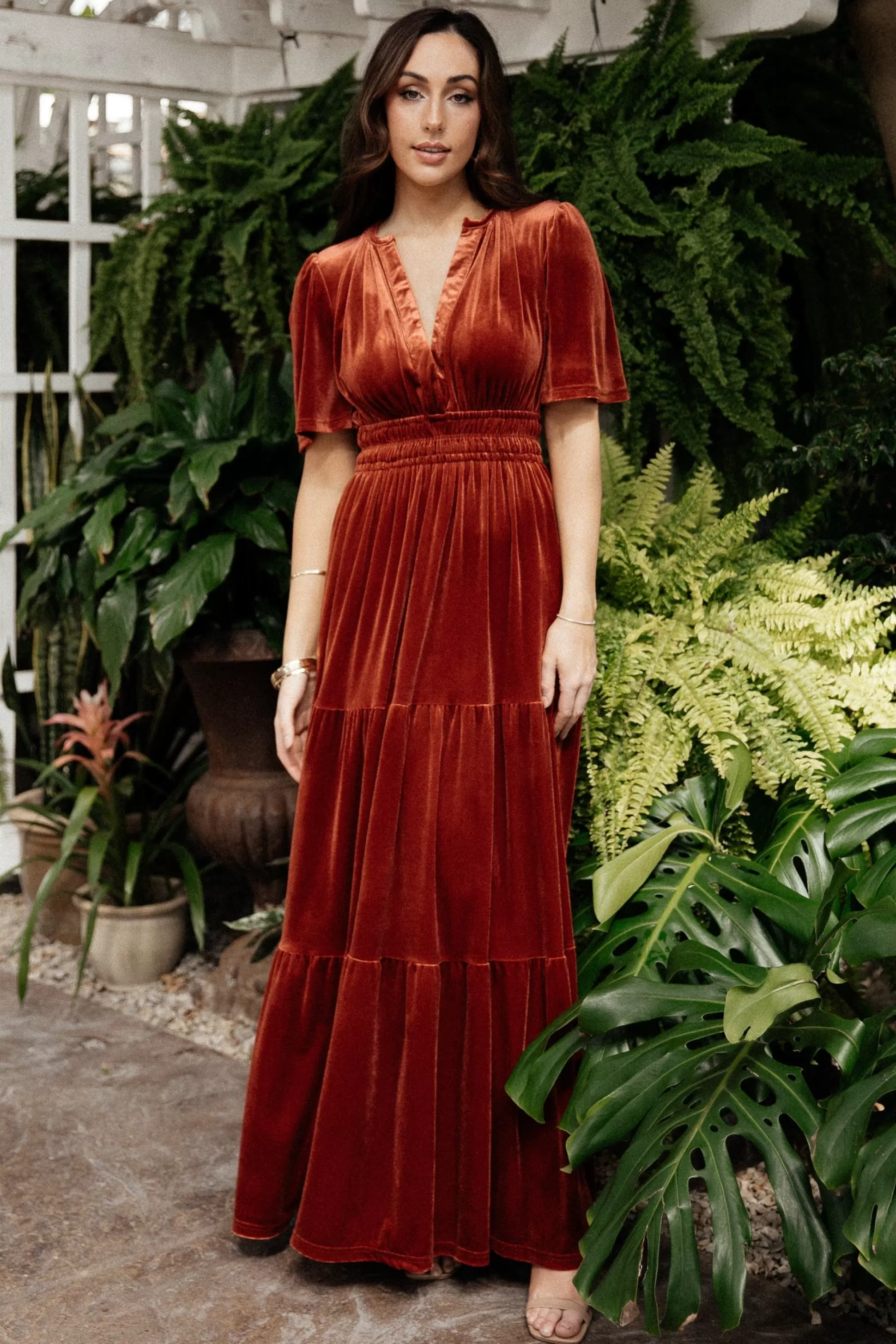 maxi dresses | EXTENDED SIZING | Baltic Born Artemis Velvet Maxi Dress | Terracotta