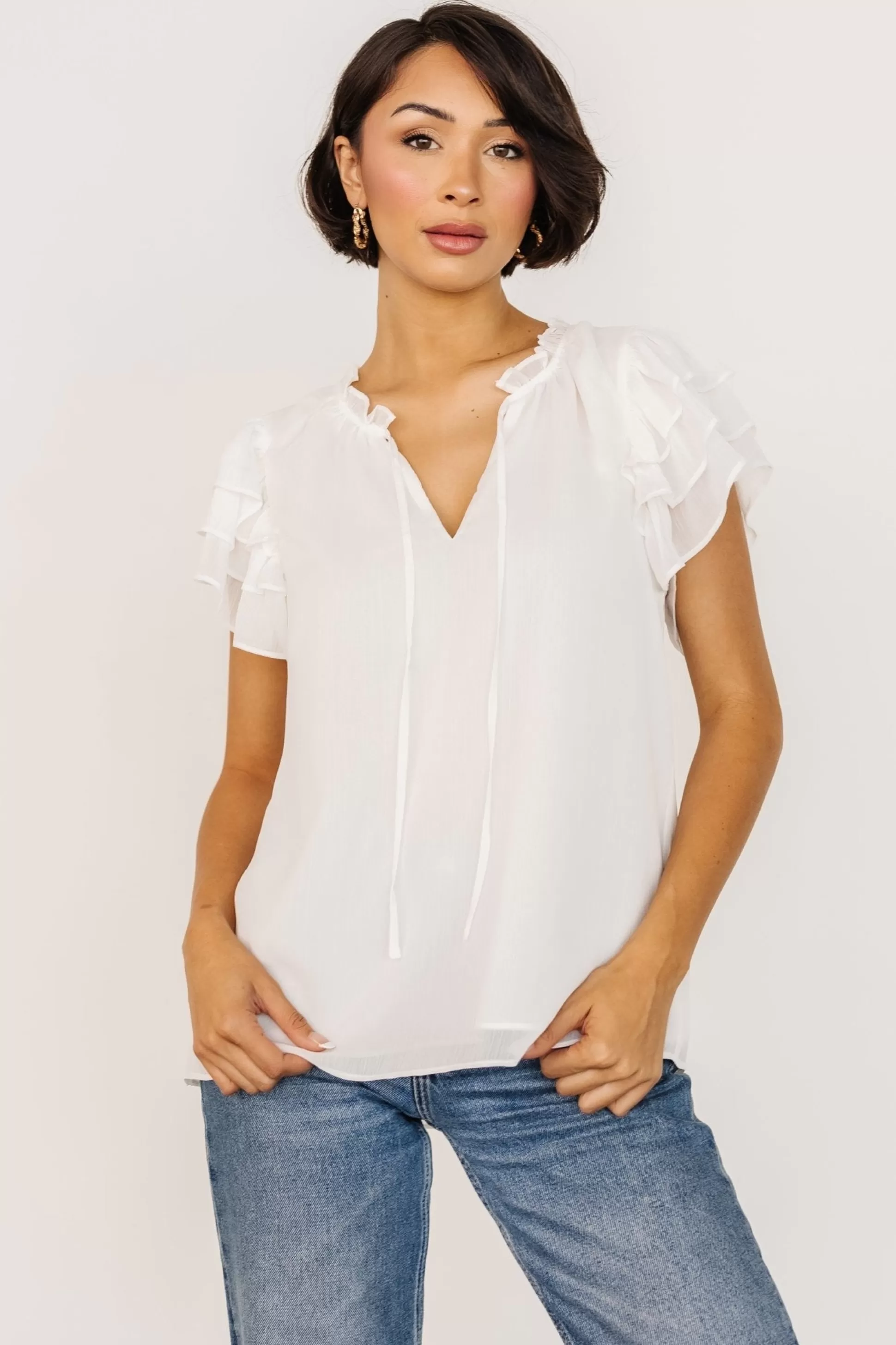 blouses + shirts | Baltic Born Asher Ruffle Sleeve Top | Off White