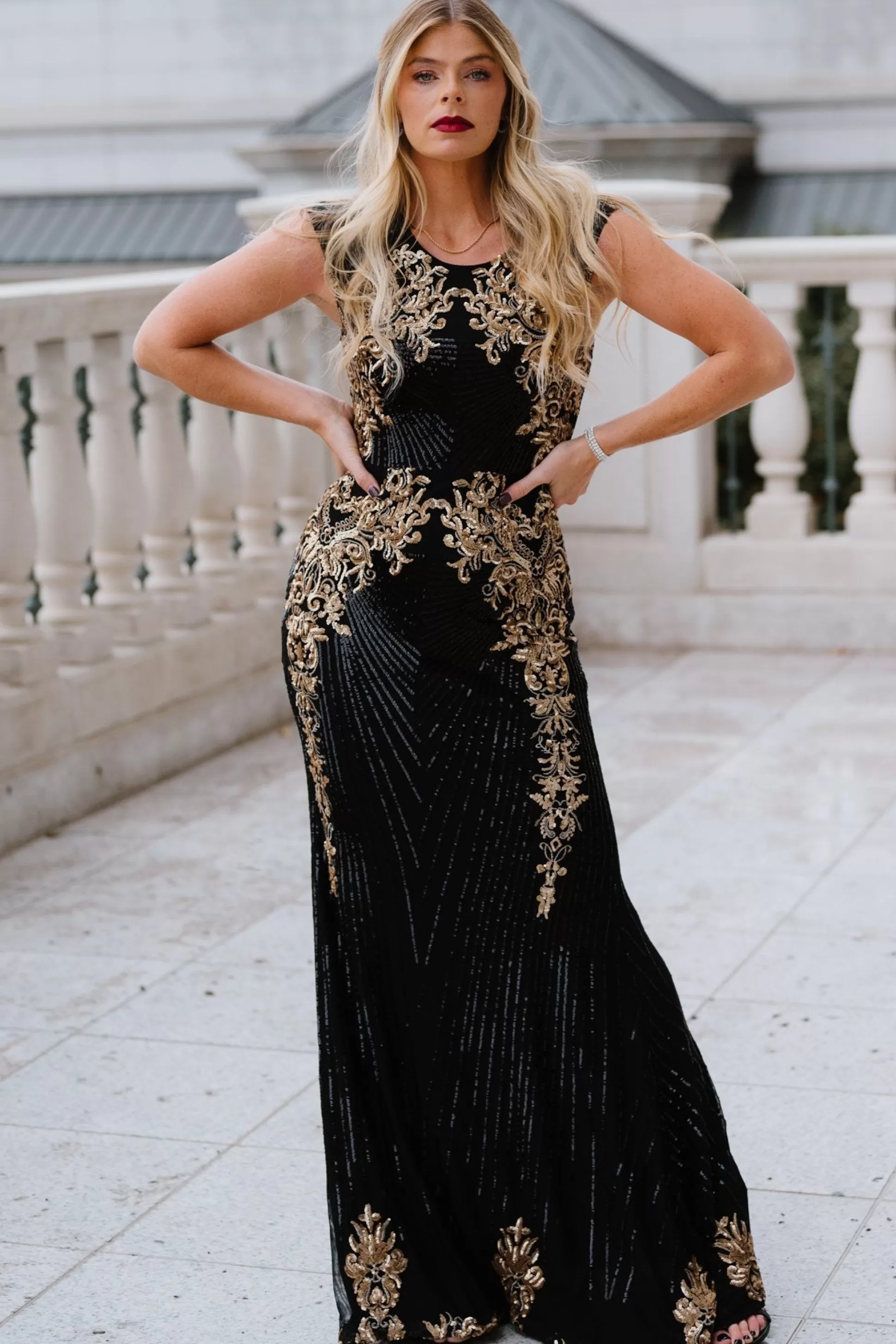 embellished + sequined | Baltic Born Azura Gown | Black and Gold