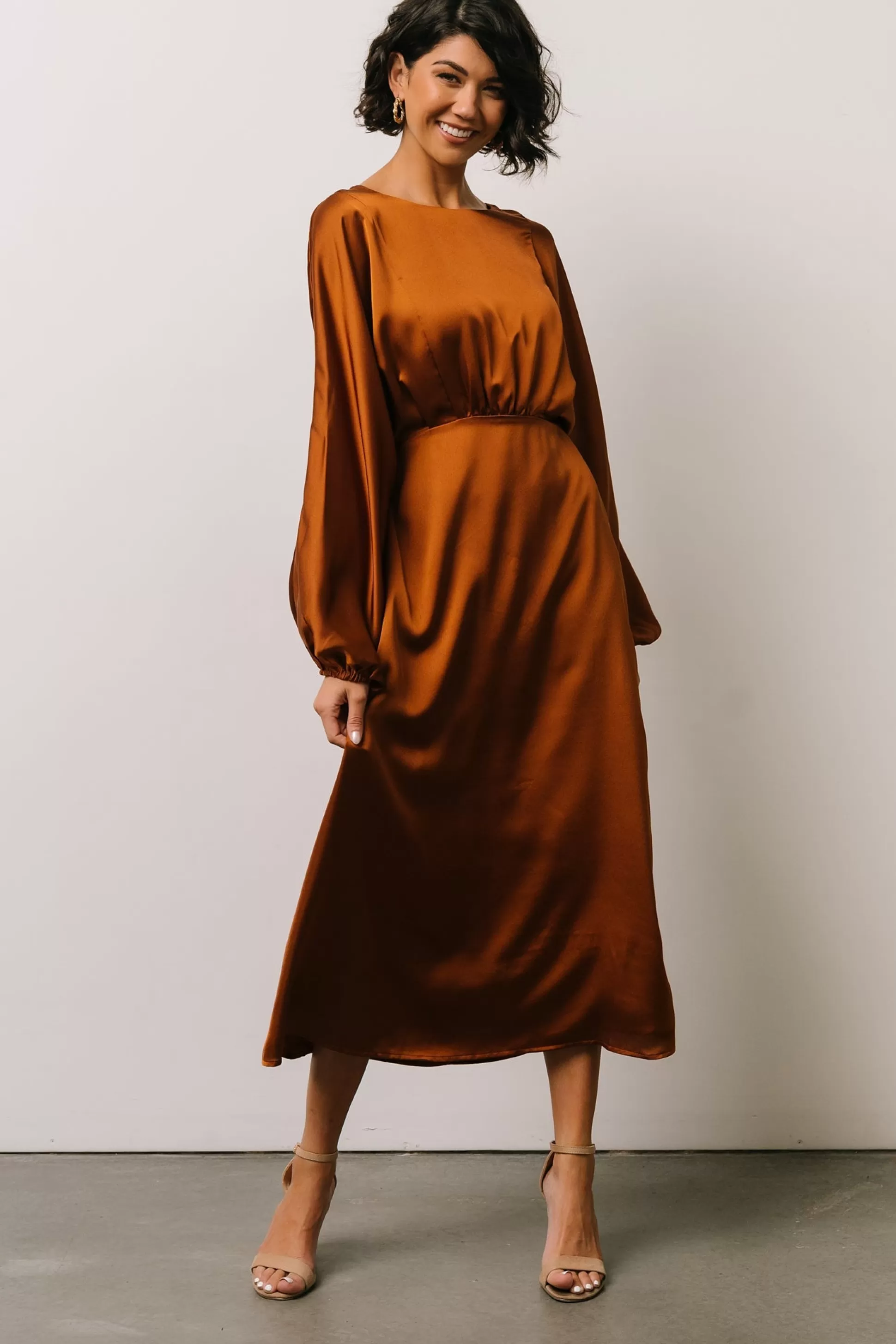 BEST SELLERS | Baltic Born Balta Satin Midi Dress | Bronze