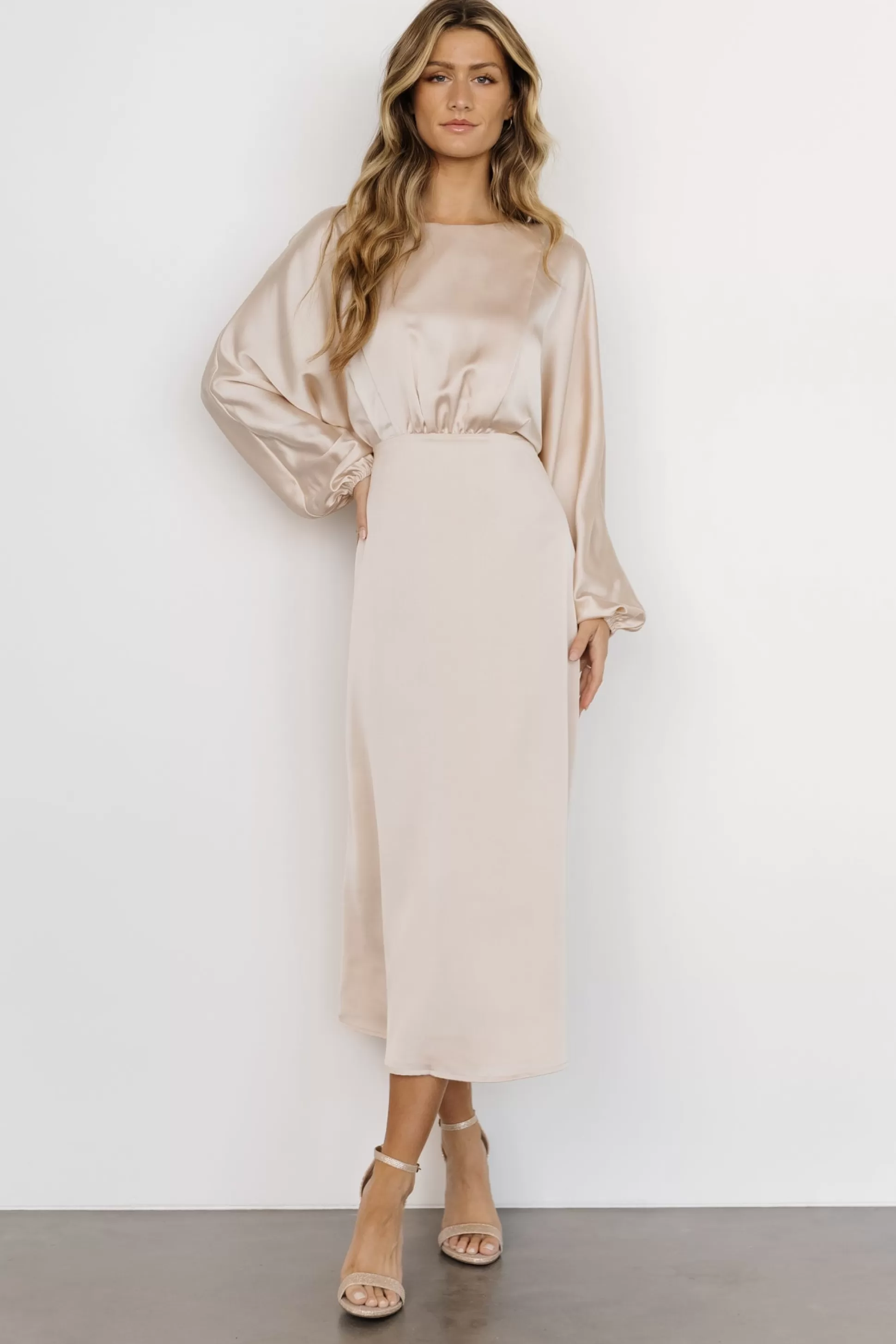 BEST SELLERS | Baltic Born Balta Satin Midi Dress | Champagne