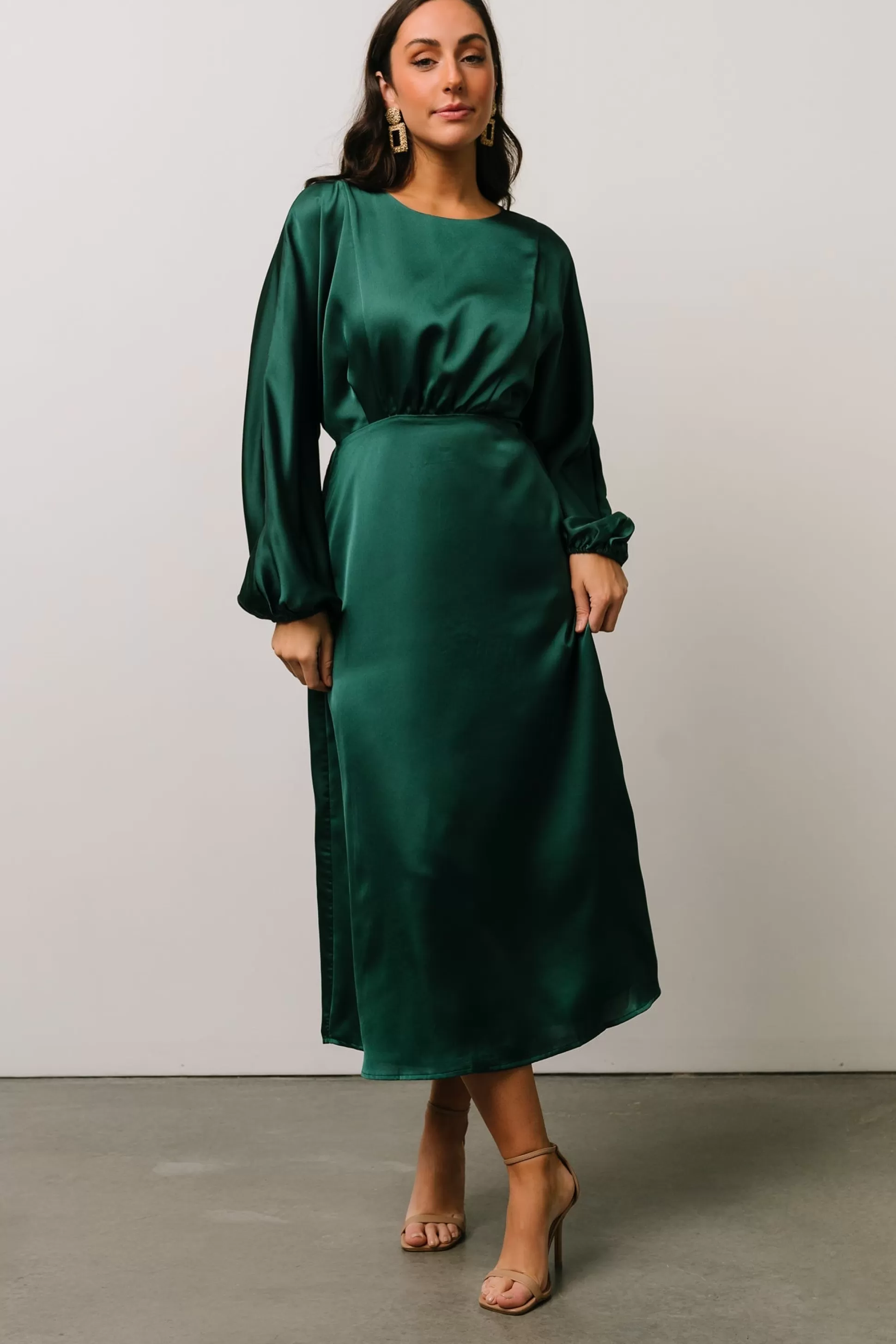 BEST SELLERS | Baltic Born Balta Satin Midi Dress | Emerald