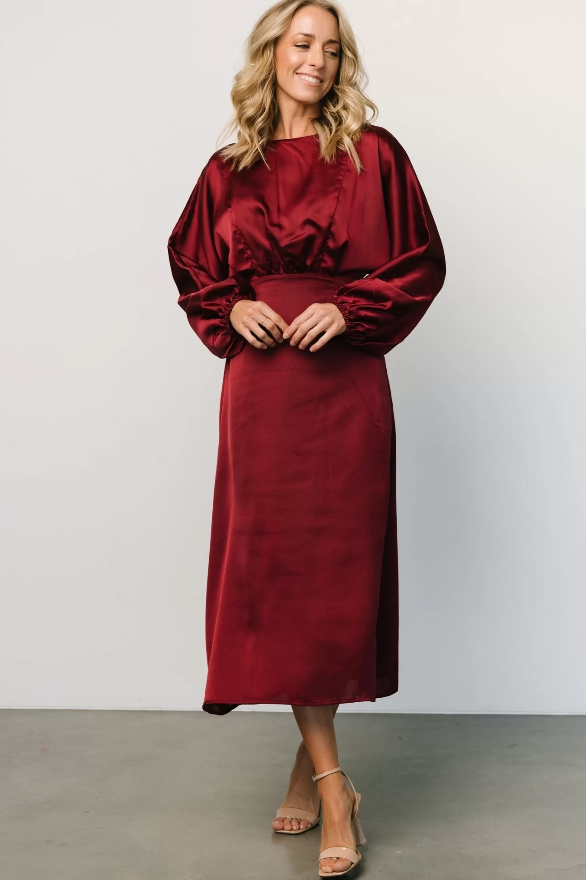 BEST SELLERS | Baltic Born Balta Satin Midi Dress | Merlot