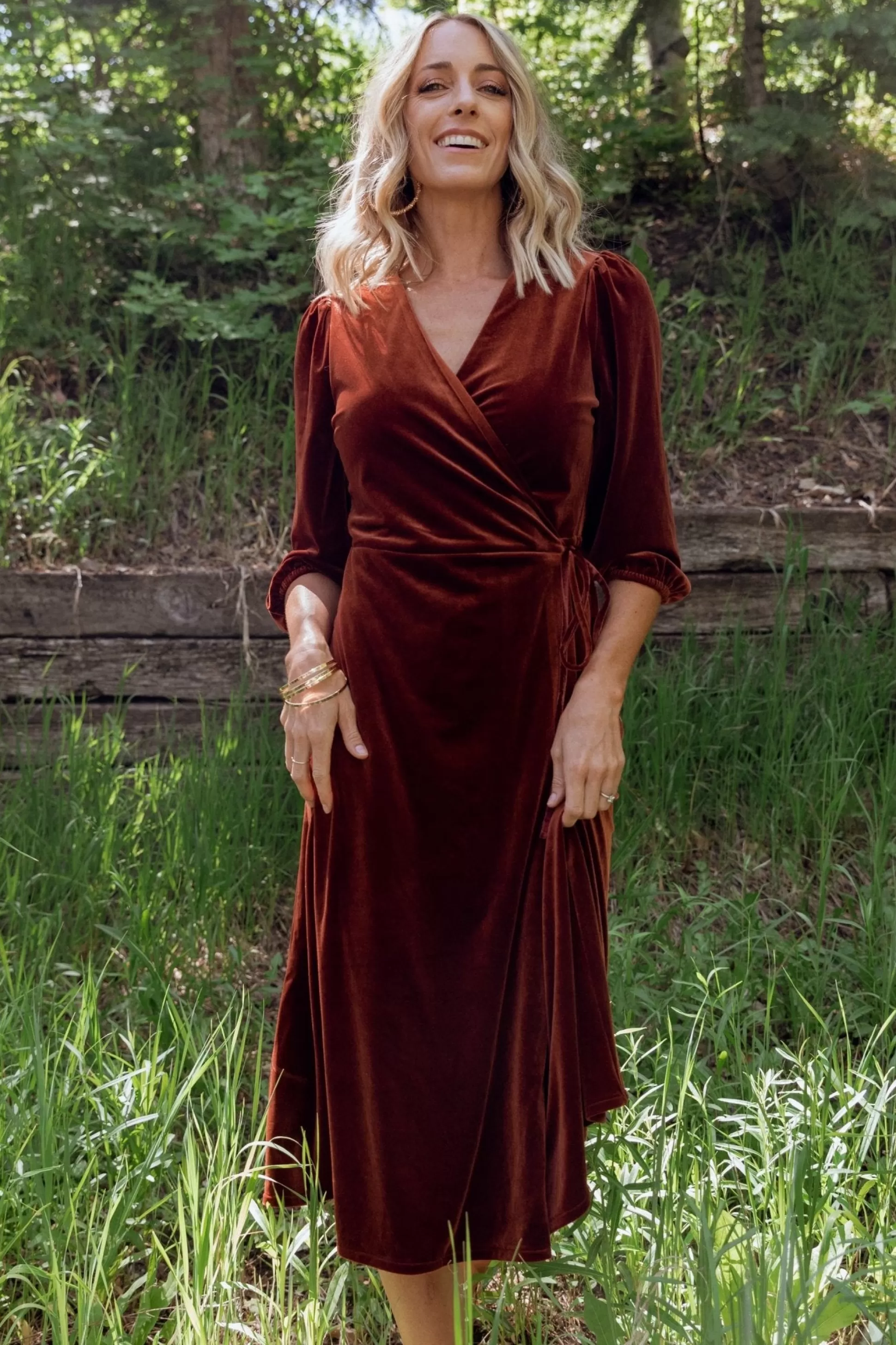 WEDDING SUITE | wedding guest | Baltic Born Beckinsale Velvet Wrap Dress | Cinnamon