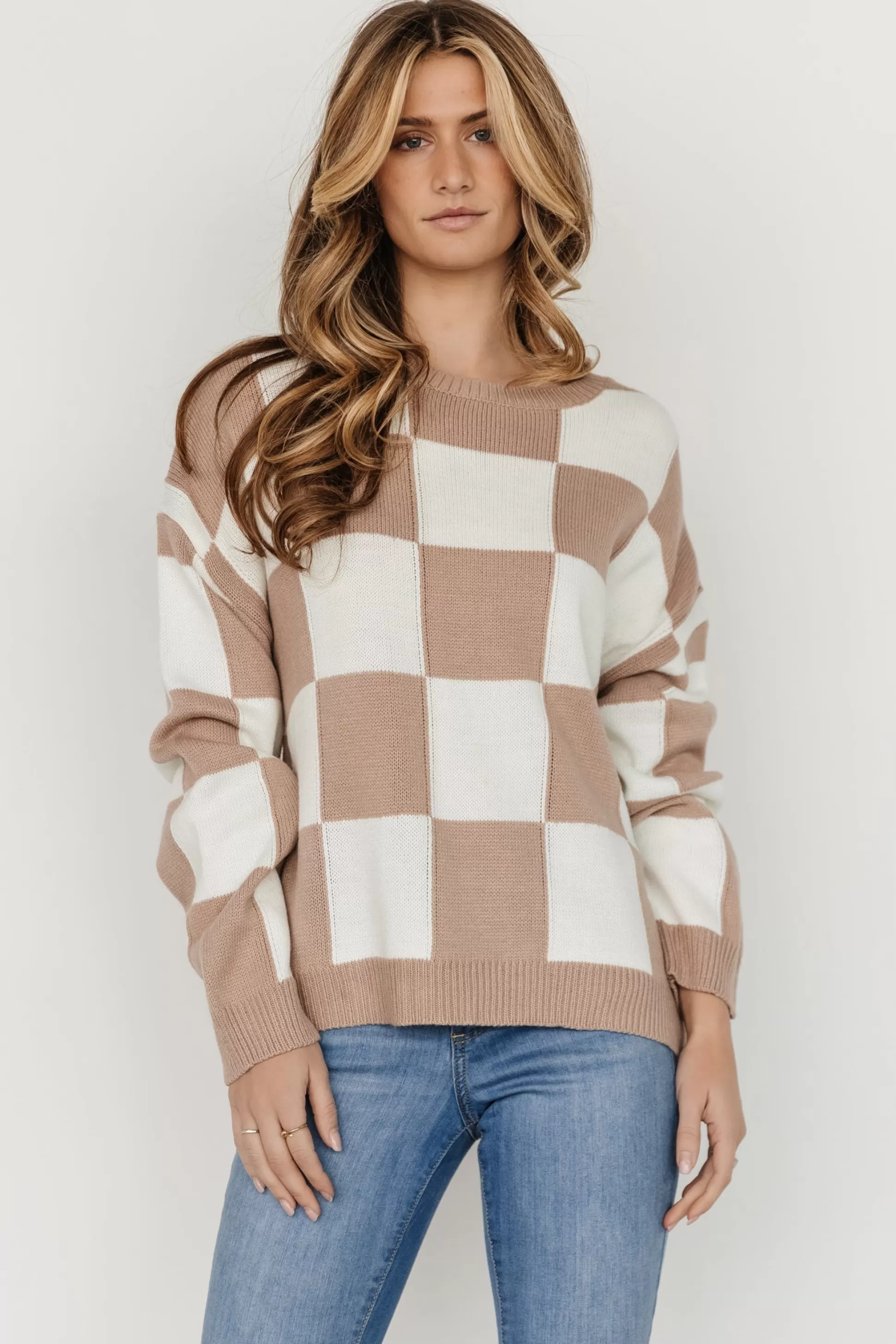 sweaters | Baltic Born Bella Checkered Sweater | Taupe