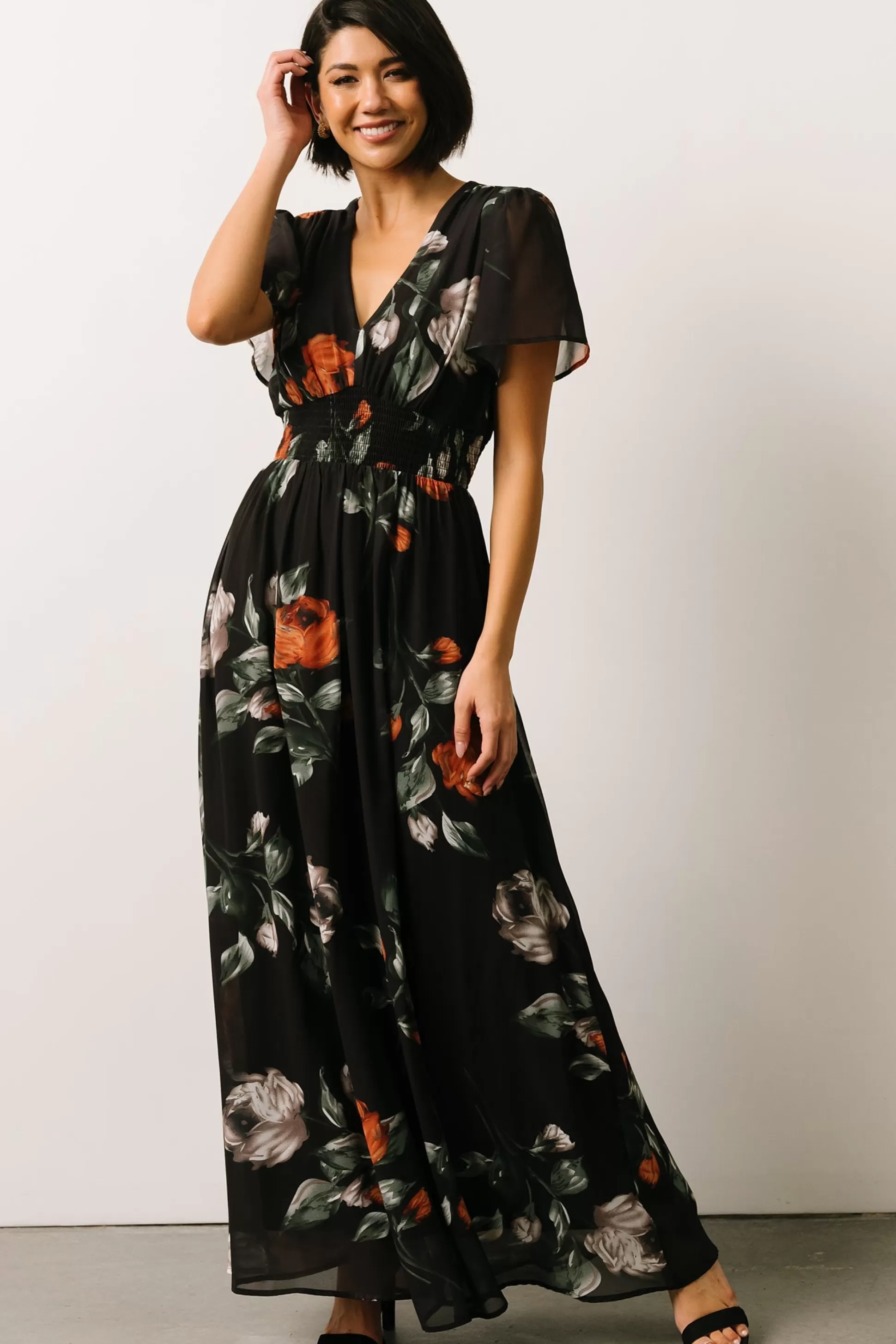DRESSES | maxi dresses | Baltic Born Birdie Maxi Dress | Black + Rust Floral
