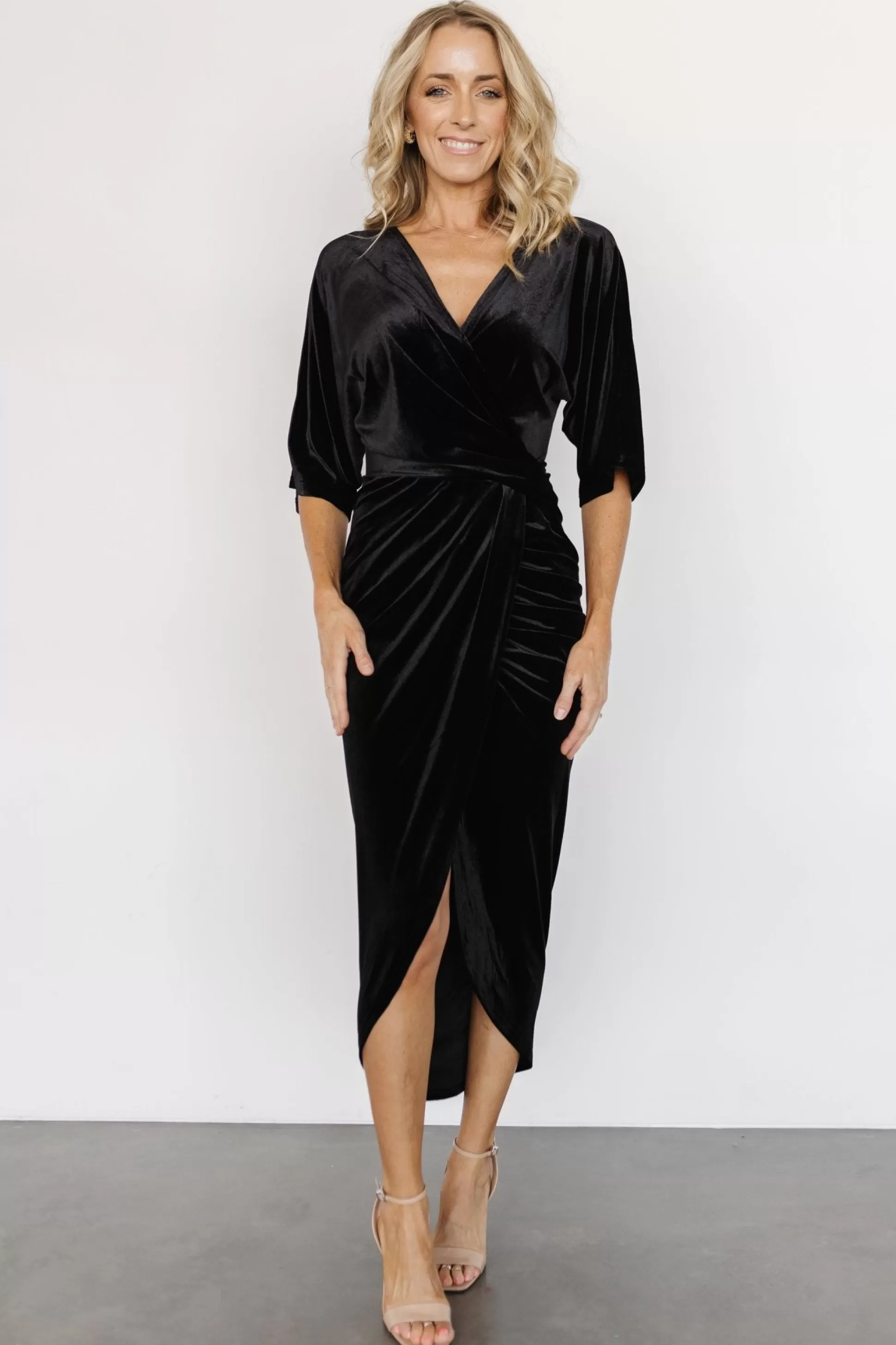 DRESSES | midi dresses | Baltic Born Brendyn Ruched Velvet Dress | Black