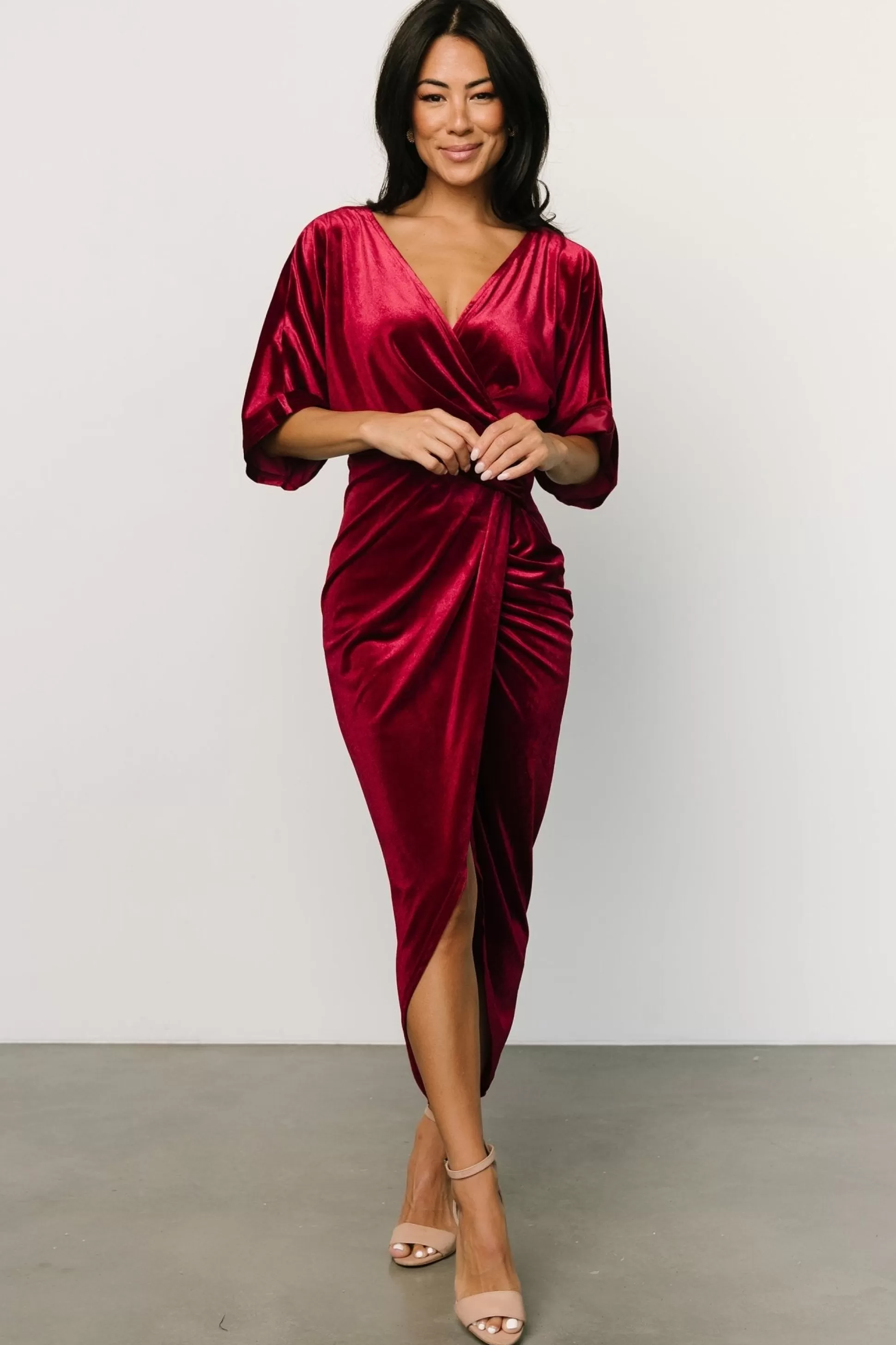 DRESSES | midi dresses | Baltic Born Brendyn Ruched Velvet Dress | Wine