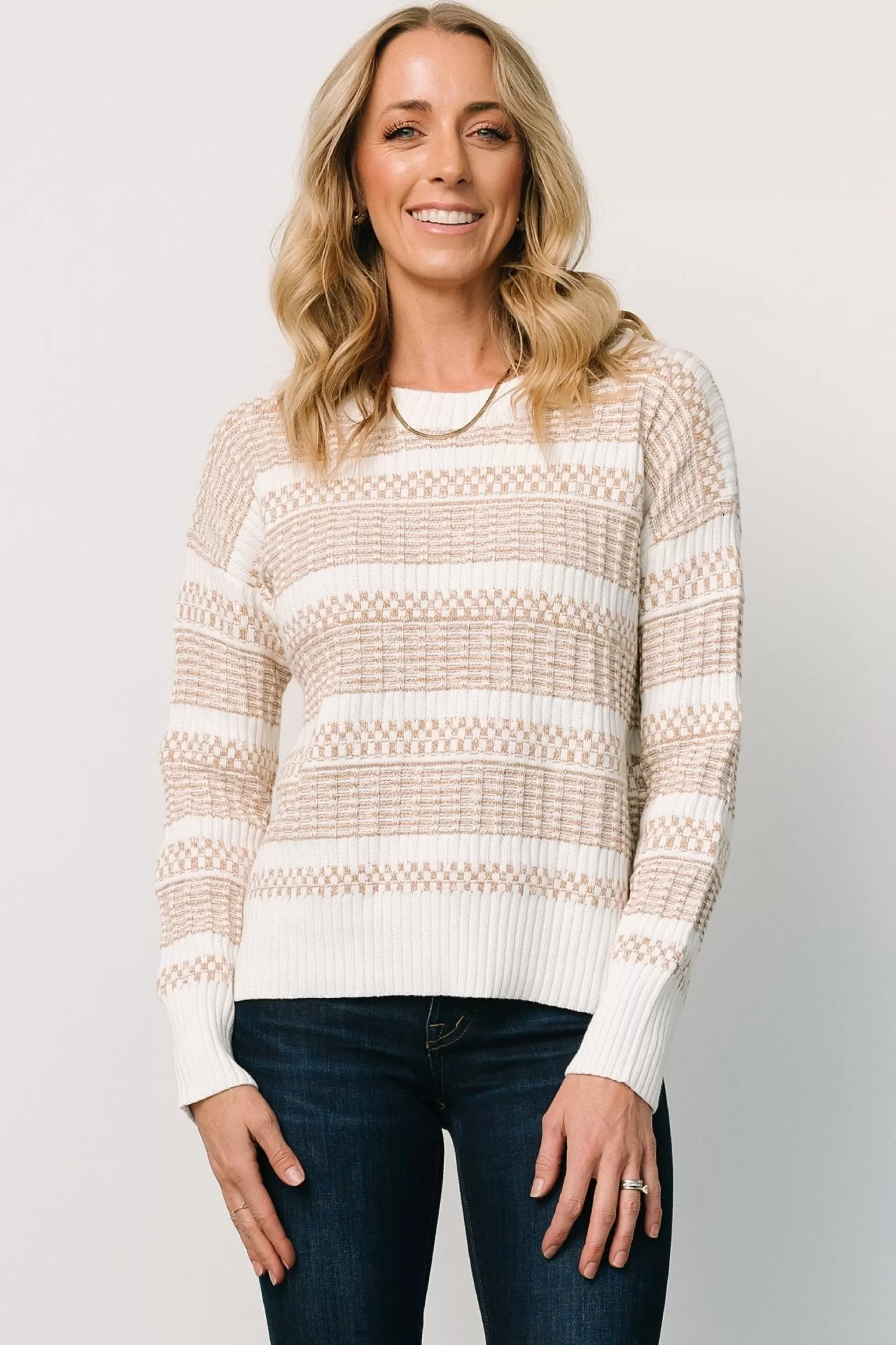 SALE | Baltic Born Brigitte Knit Sweater | Taupe + Off White