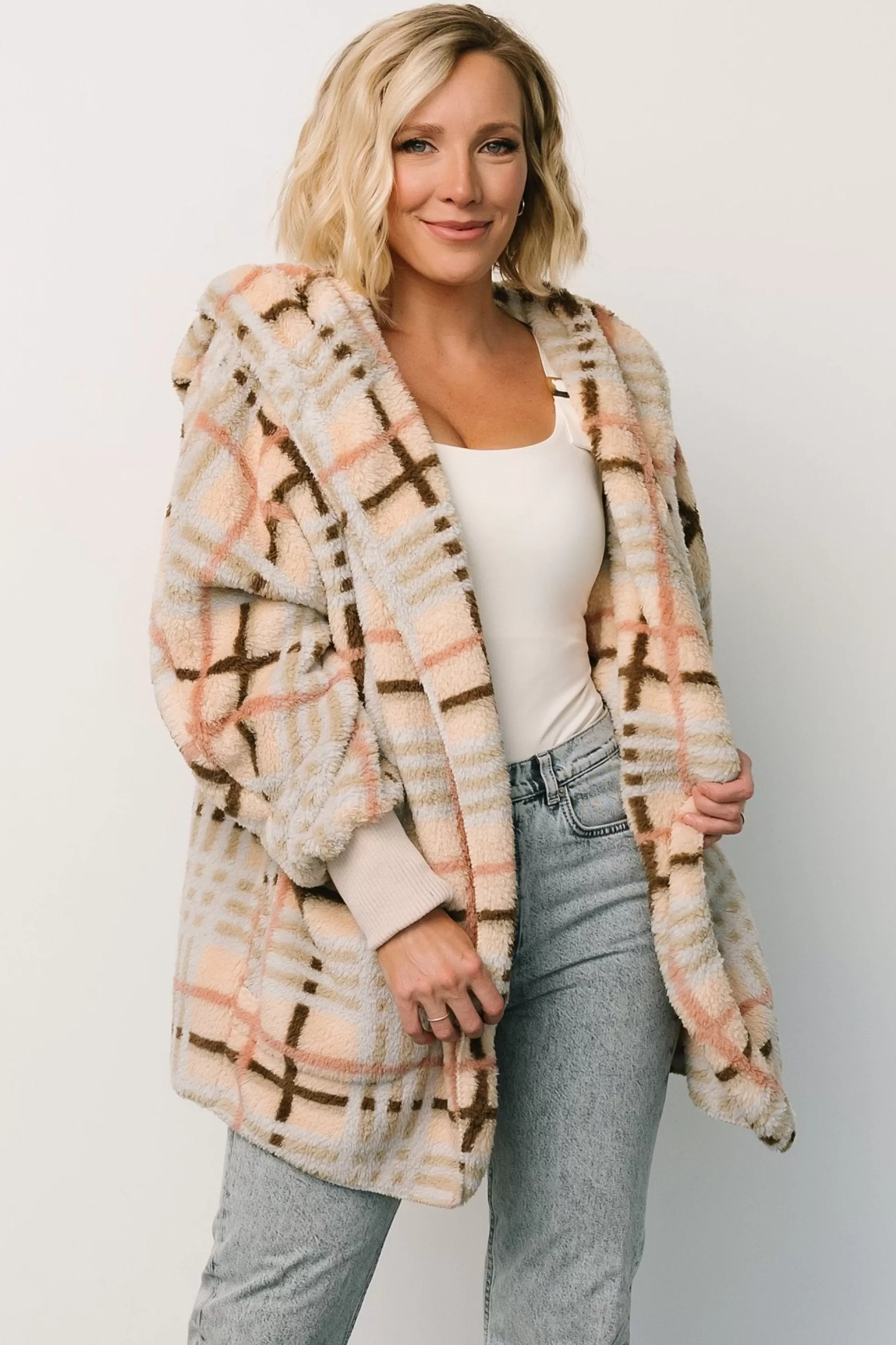 outerwear | Baltic Born Brody Plaid Teddy Jacket | Cream Multi