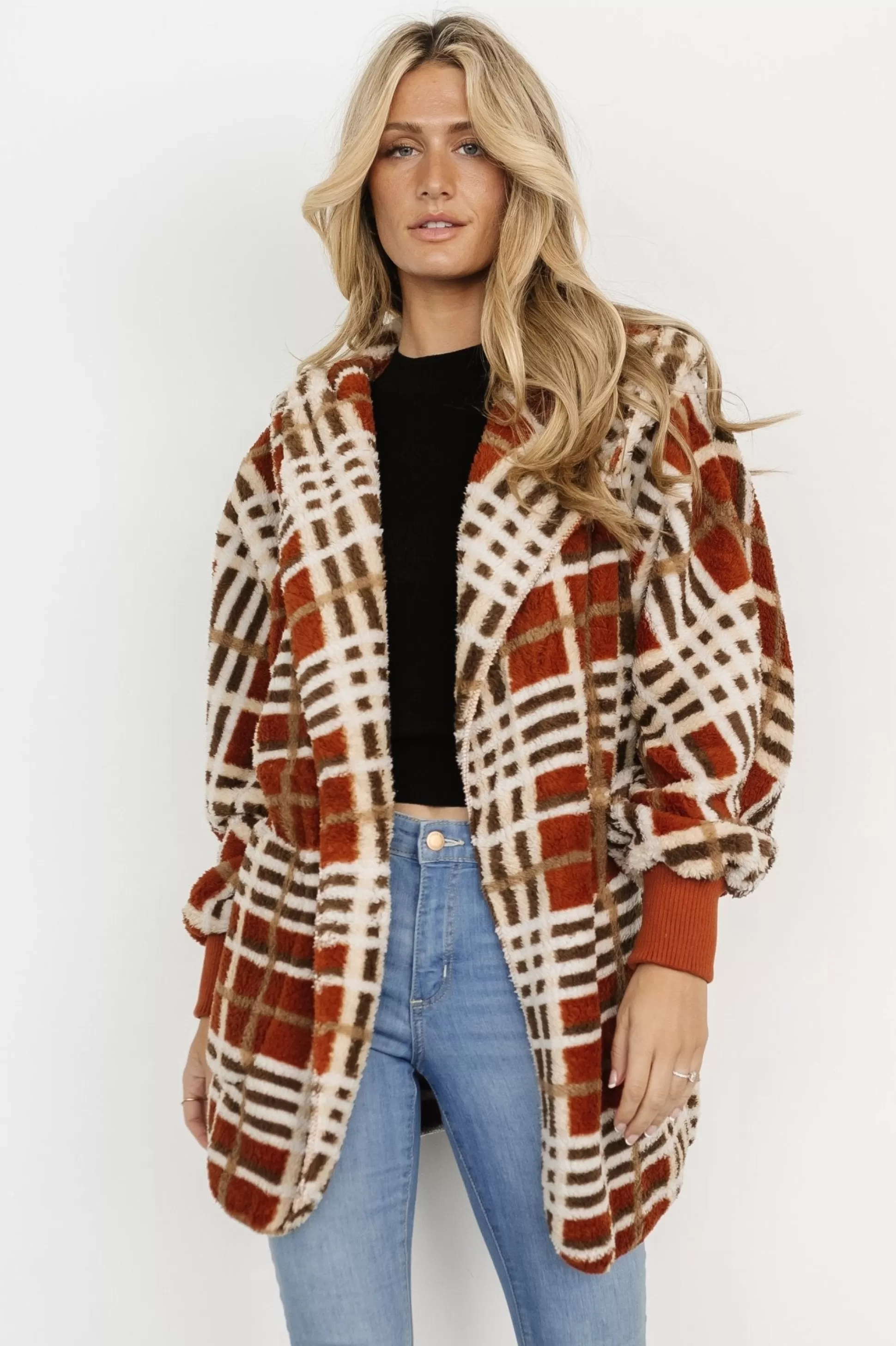 outerwear | Baltic Born Brody Plaid Teddy Jacket | Rust Multi