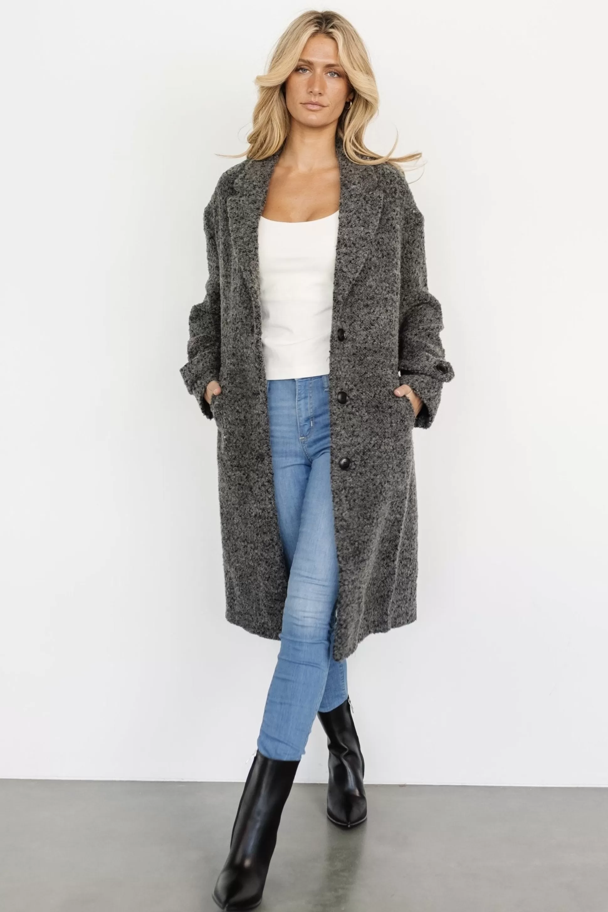 WINTER ESSENTIALS | Baltic Born Burke Boucle Coat | Charcoal