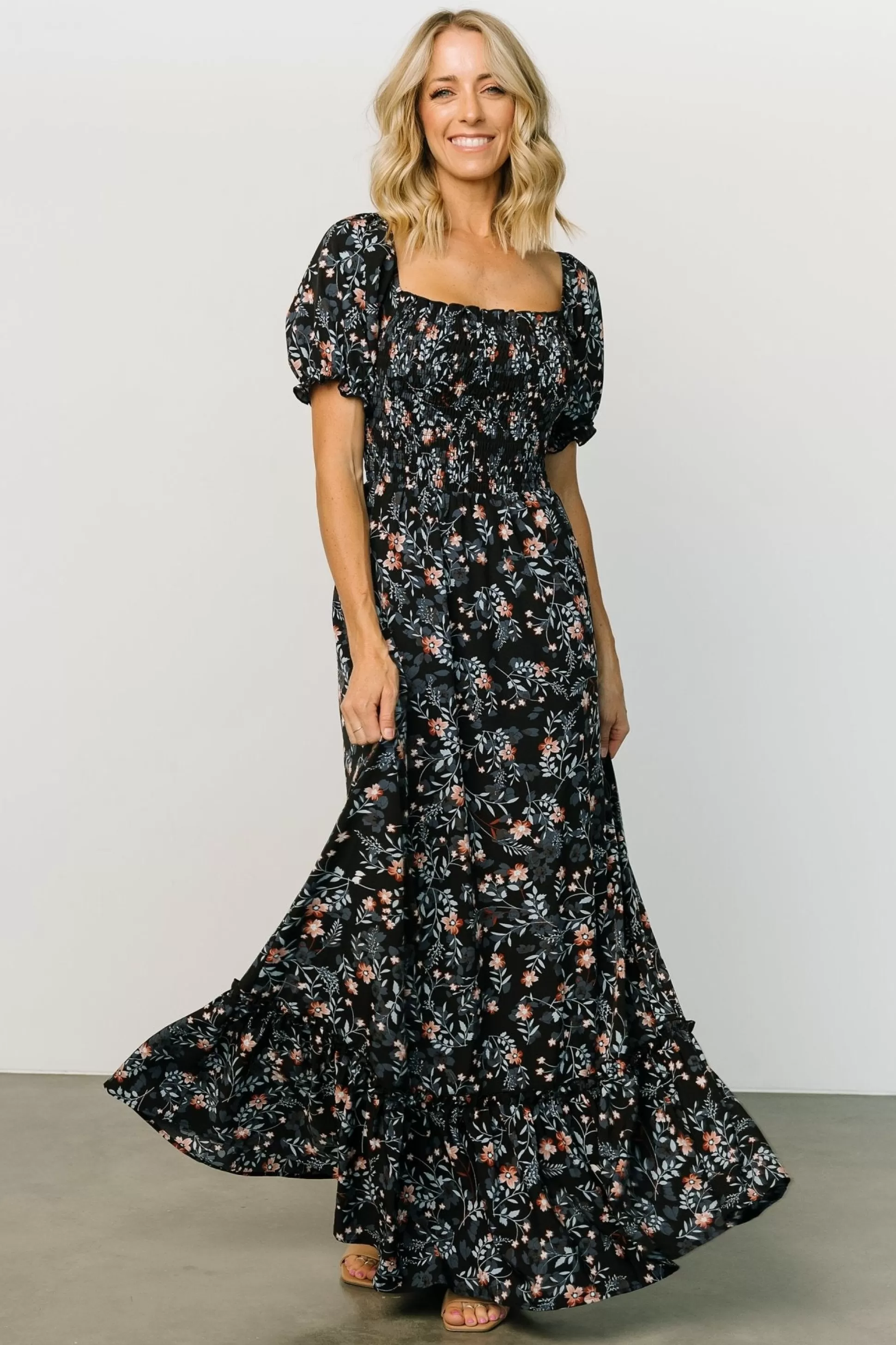 WINTER ESSENTIALS | Baltic Born Capri Smocked Maxi Dress | Midnight Floral