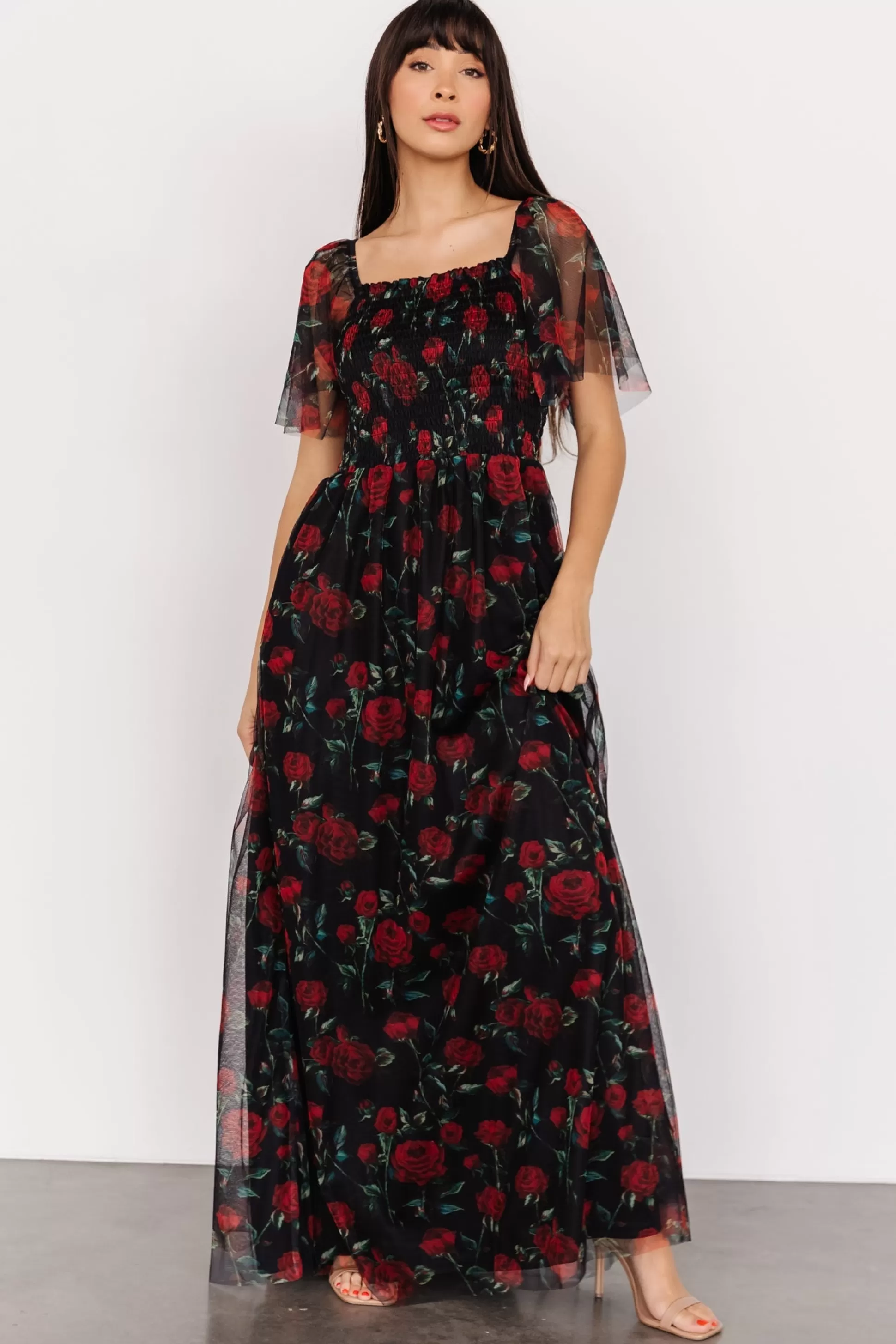 WEDDING SUITE | wedding guest | Baltic Born Cassandra Tulle Maxi Dress | Black + Red Rose