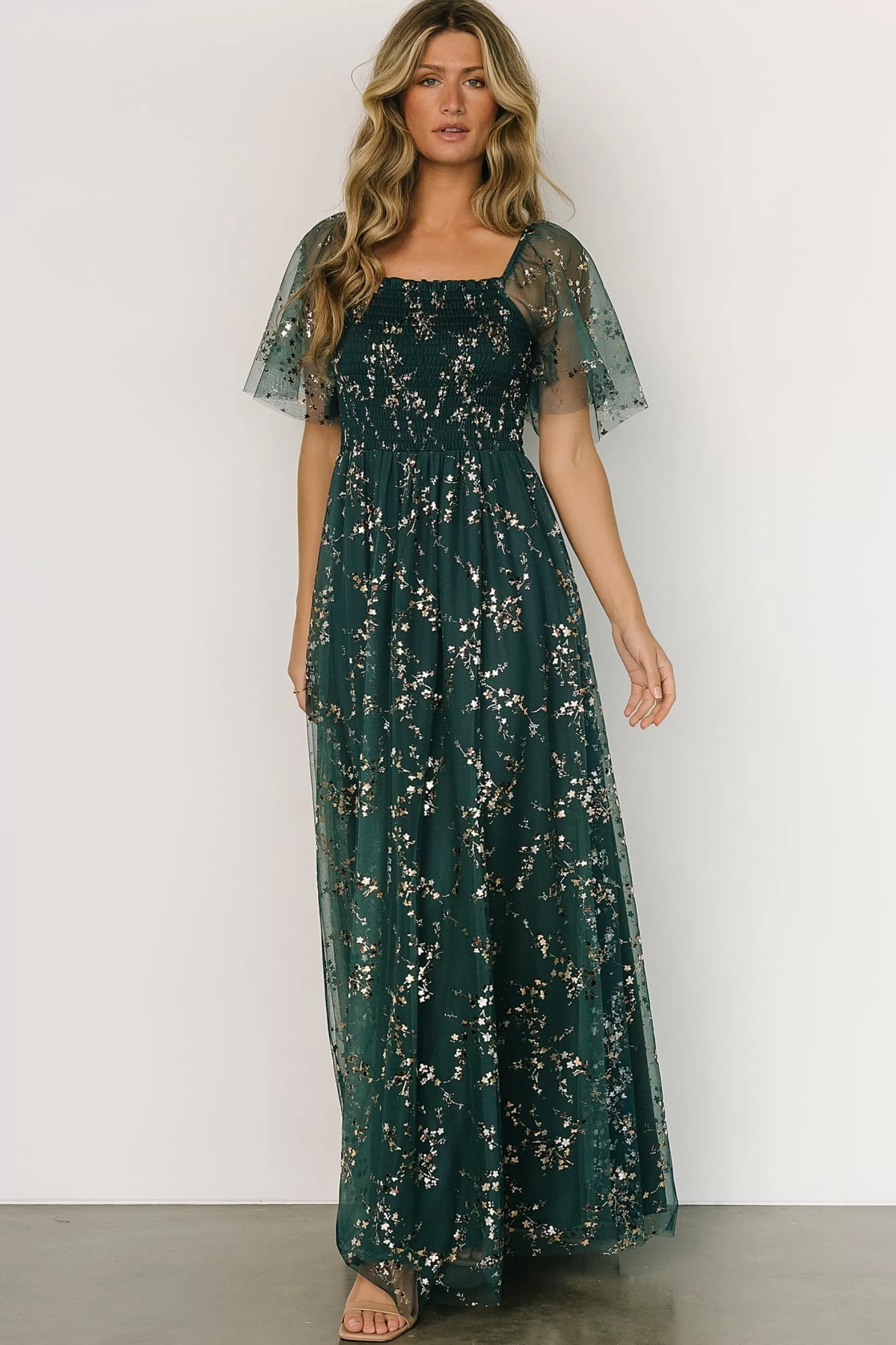 WEDDING SUITE | wedding guest | Baltic Born Cassandra Tulle Maxi Dress | Green + Gold