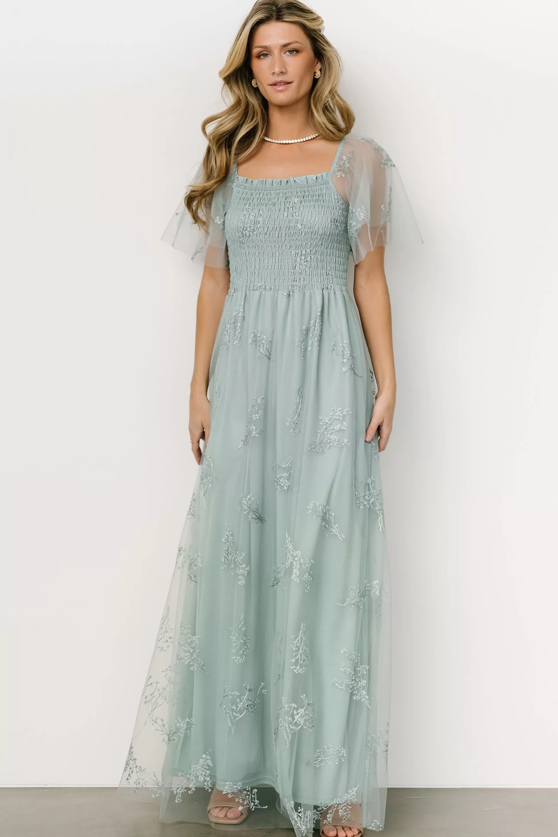 WEDDING SUITE | wedding guest | Baltic Born Cassandra Tulle Maxi Dress | Sage Sparkle