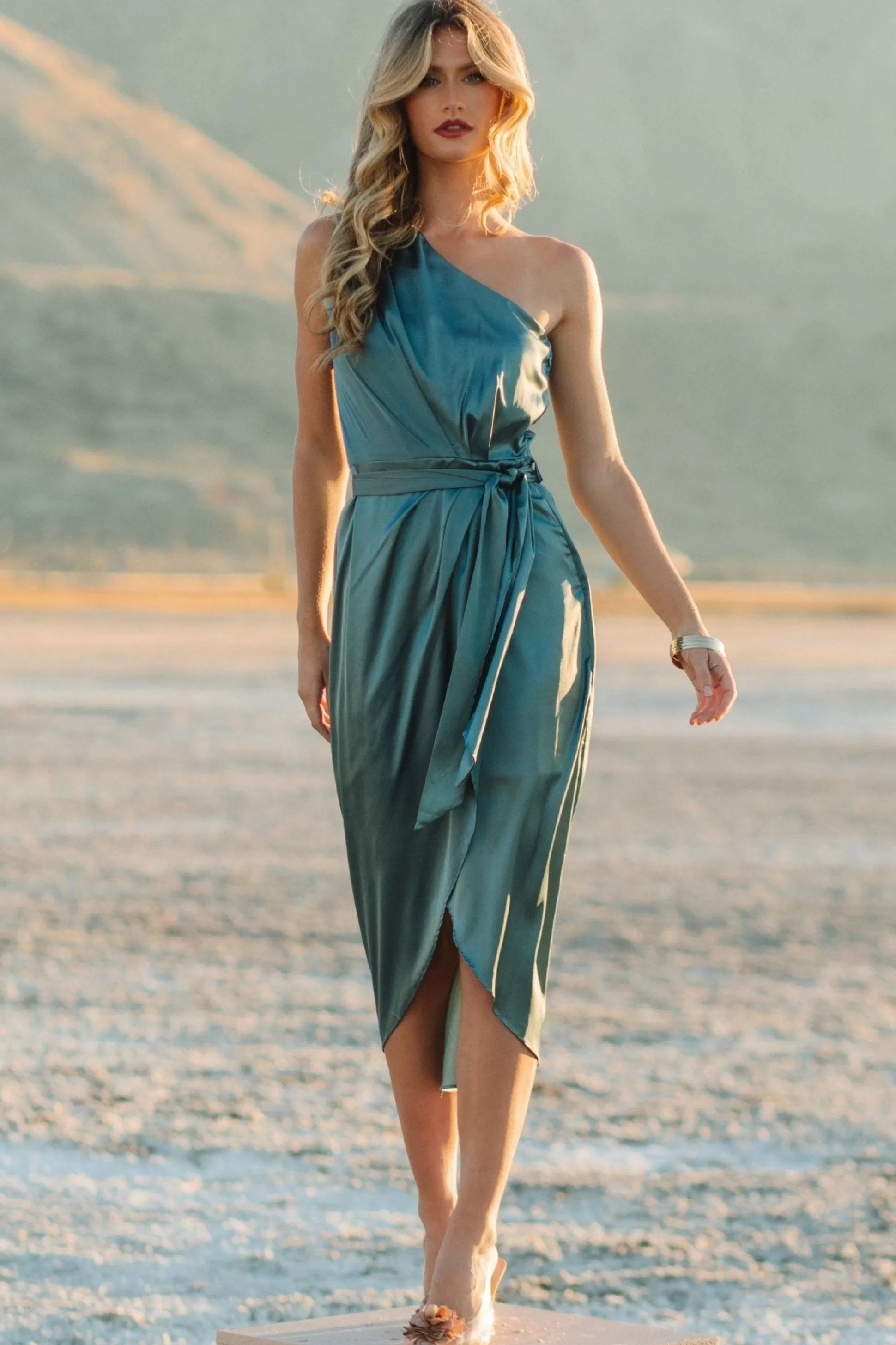 BEST SELLERS | Baltic Born Celia One Shoulder Midi Dress | Blue Sage