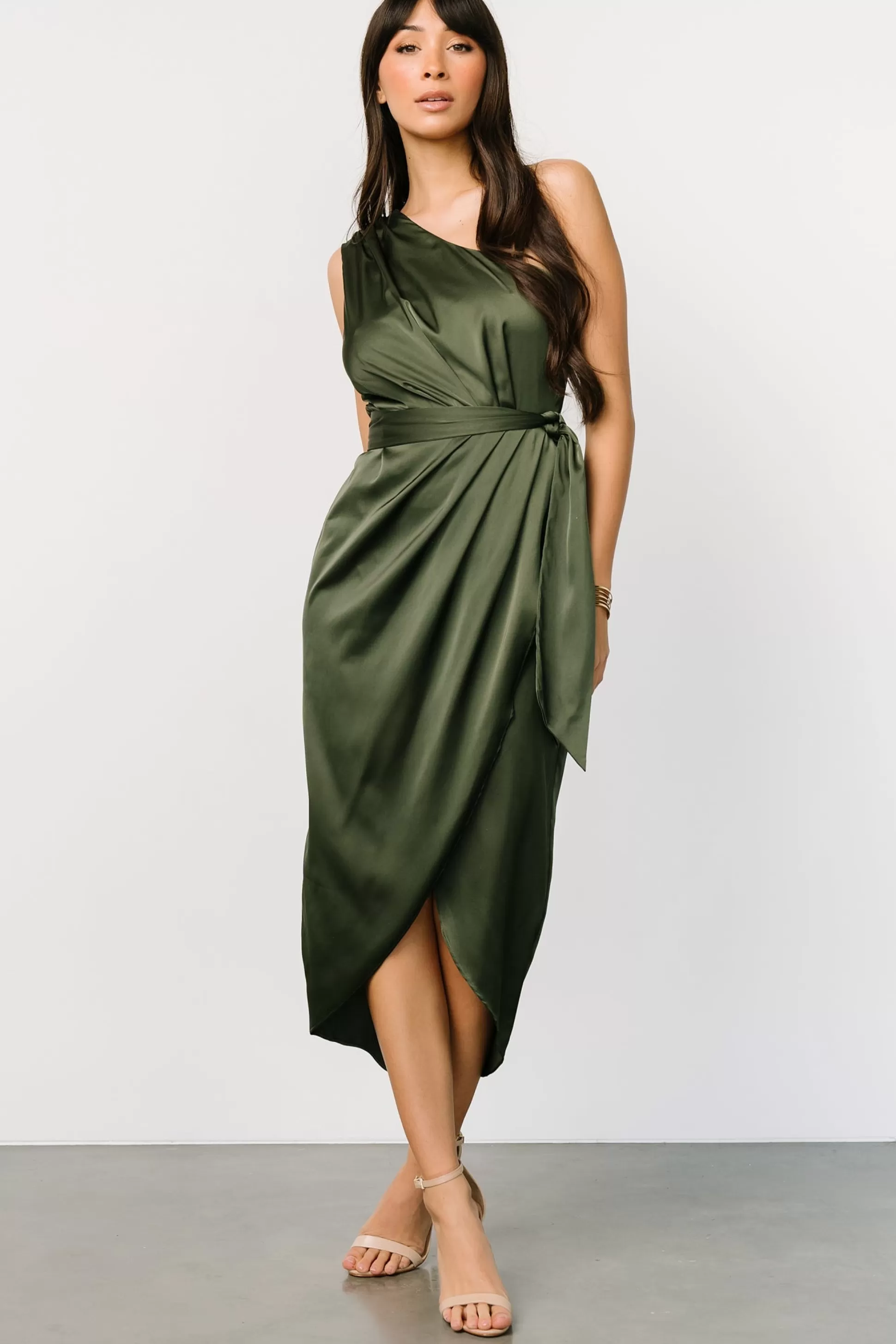 BEST SELLERS | Baltic Born Celia One Shoulder Midi Dress | Olive