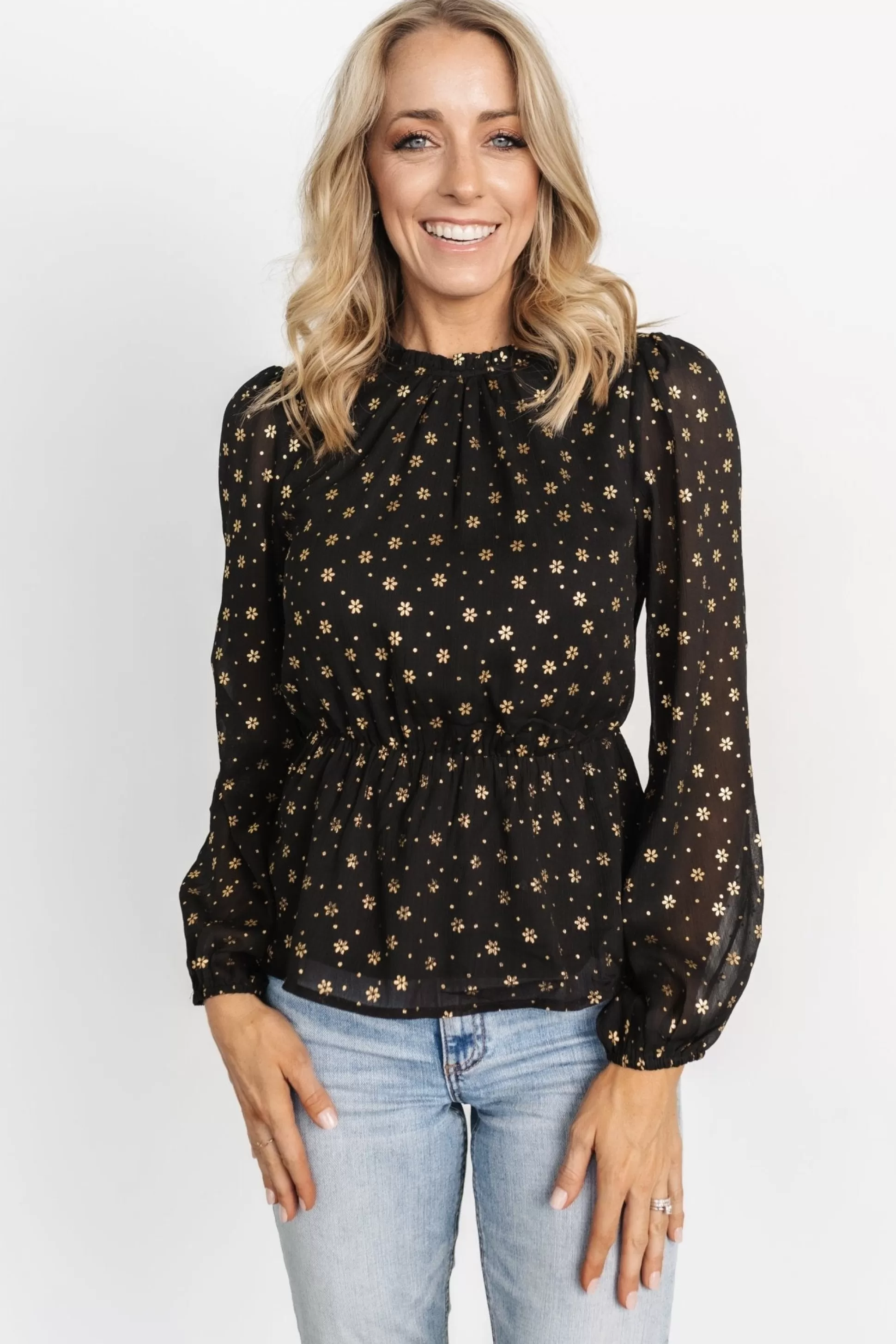 blouses + shirts | Baltic Born Chandra Peplum Top | Black + Gold