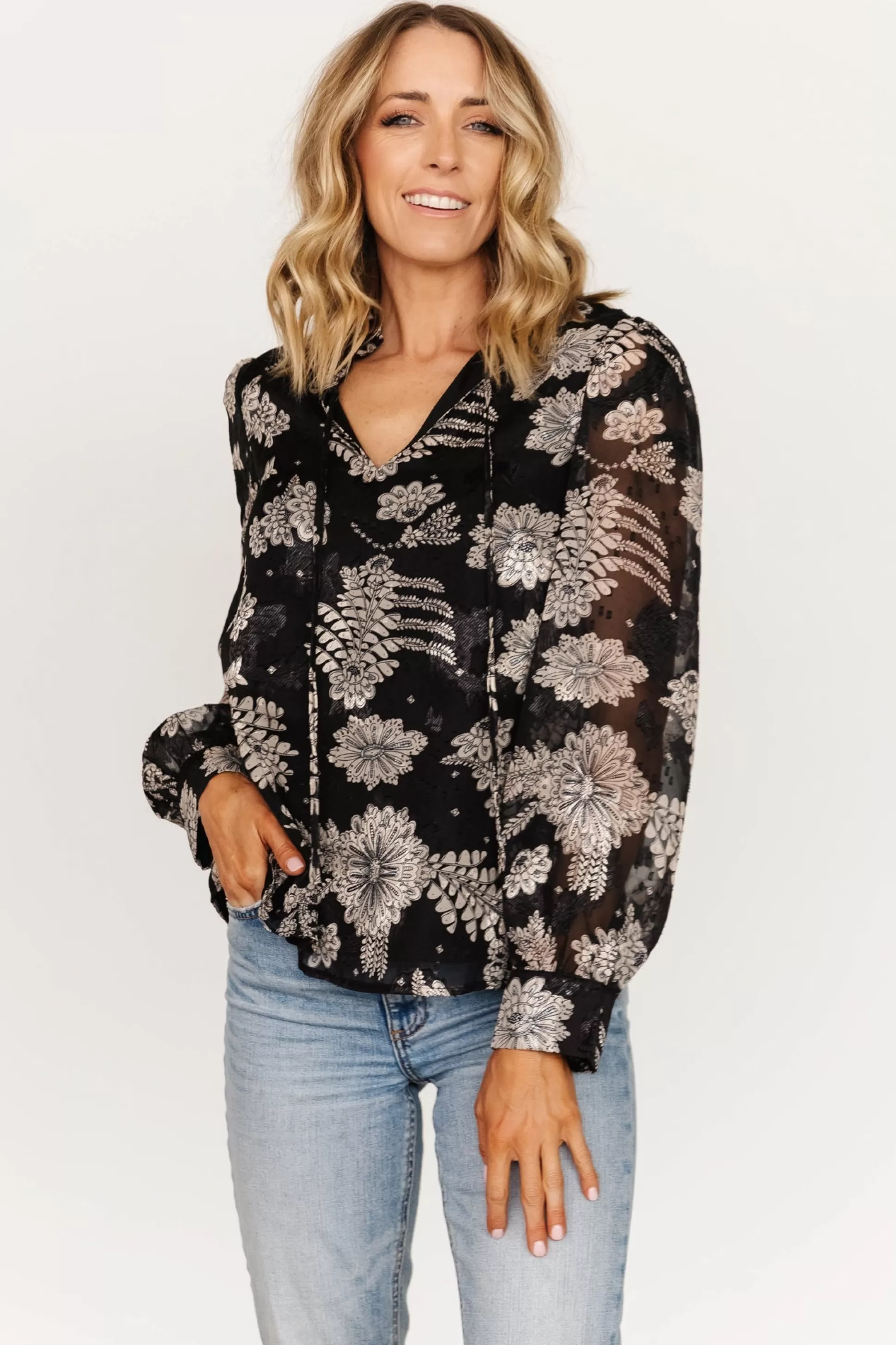 blouses + shirts | Baltic Born Charlotte Tie Blouse | Black + Cream