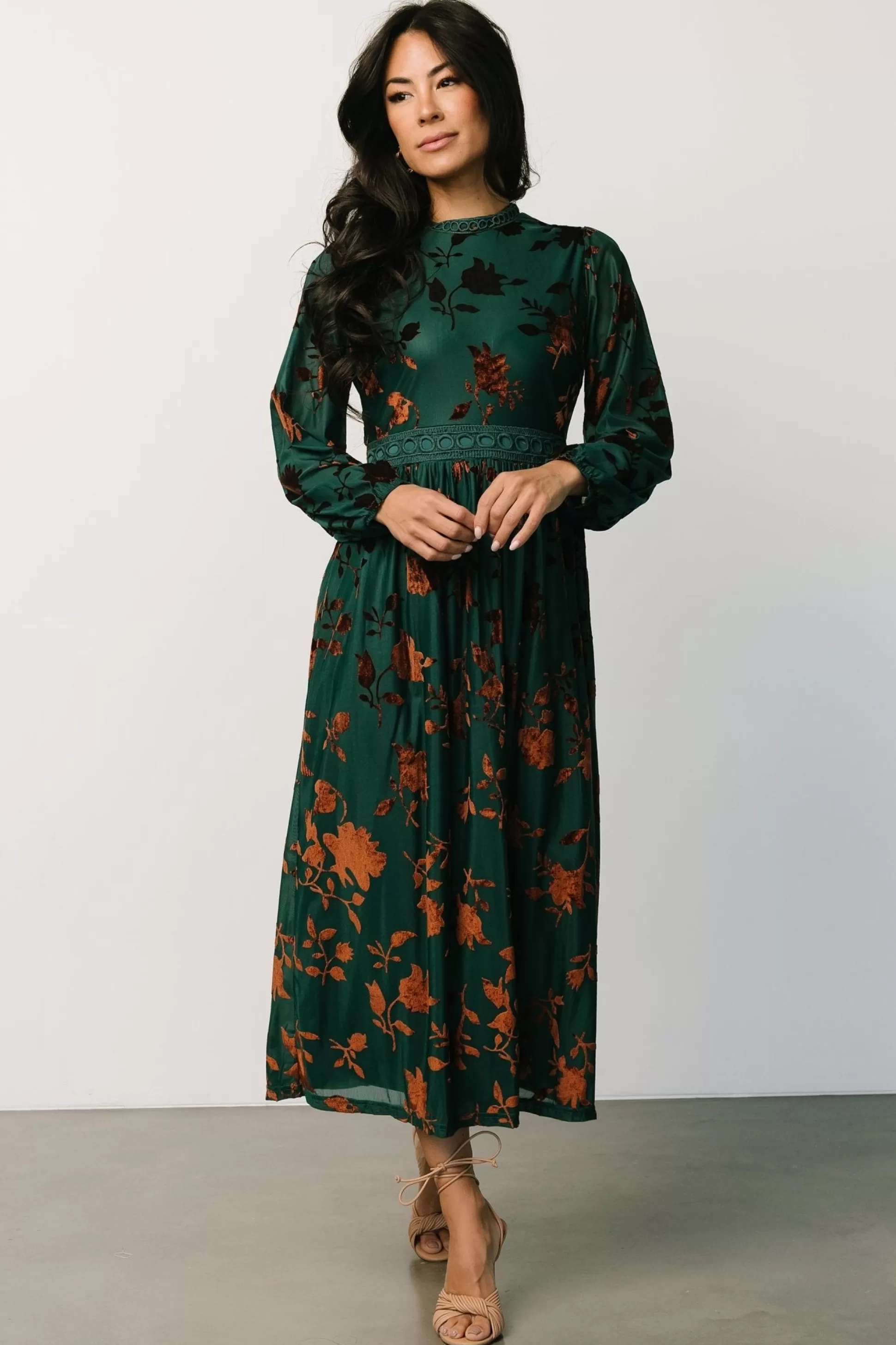 midi dresses | WEDDING SUITE | Baltic Born Christine Velvet Embossed Midi Dress | Jade