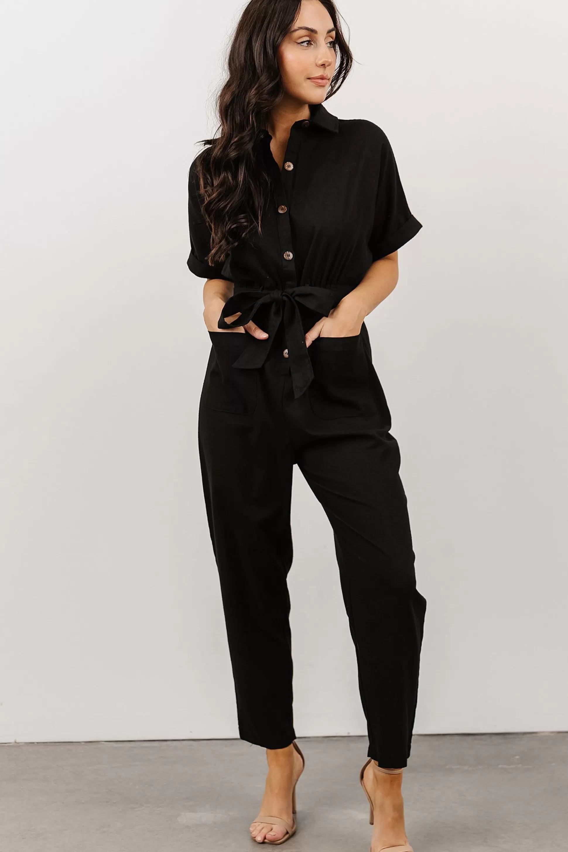 JUMPSUITS + ROMPERS | Baltic Born Dallas Button Up Jumpsuit | Black