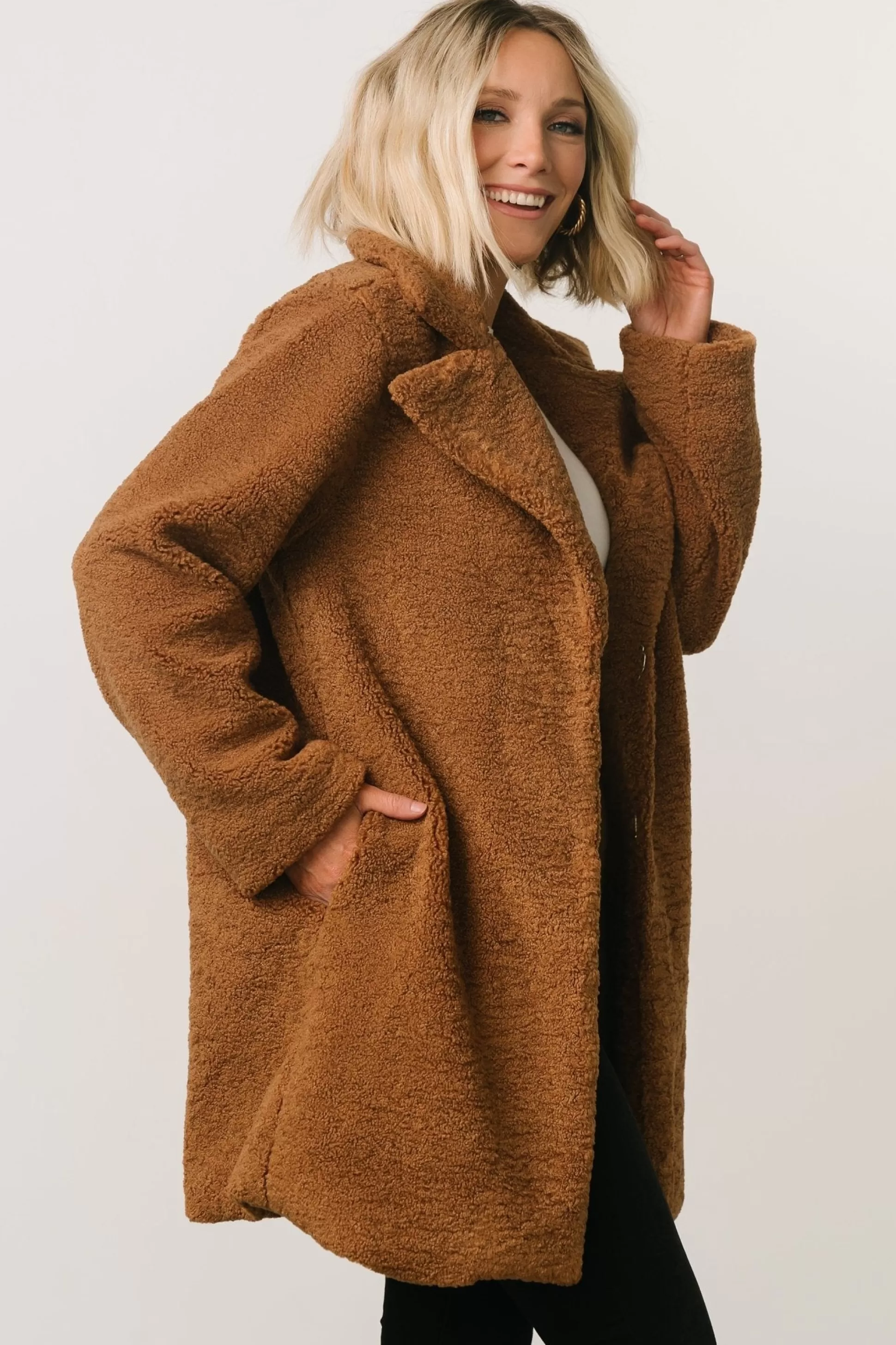 outerwear | Baltic Born Damien Sherpa Coat | Dark Camel