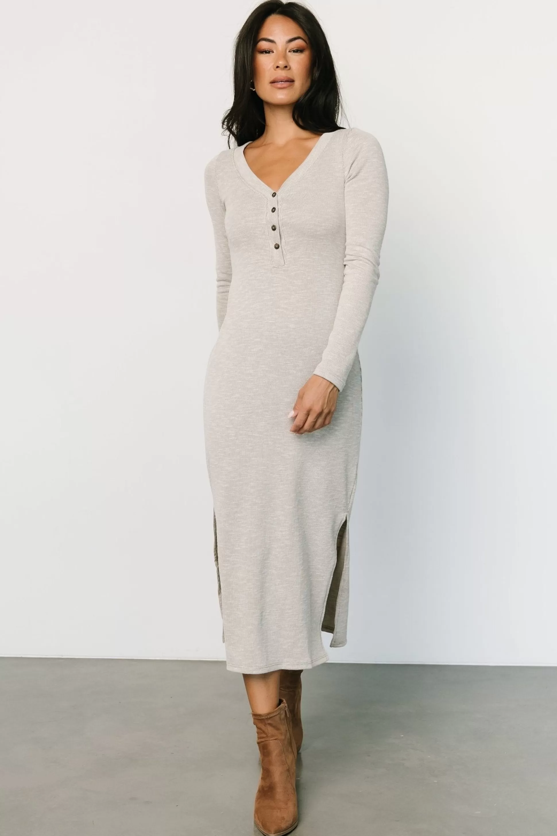 midi dresses | Baltic Born Denver Ribbed Midi Dress | Light Gray