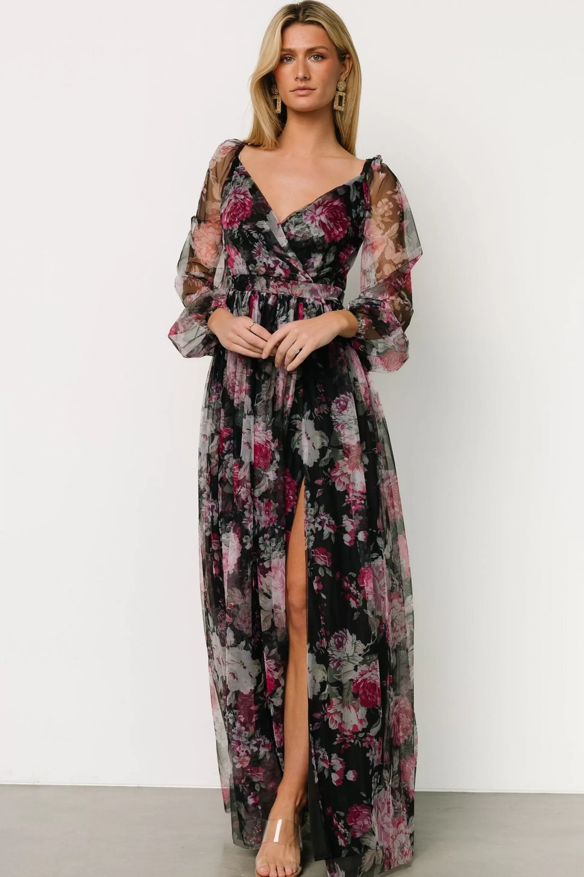 COMING SOON | Baltic Born Desiree Tulle Maxi Dress | Black Floral