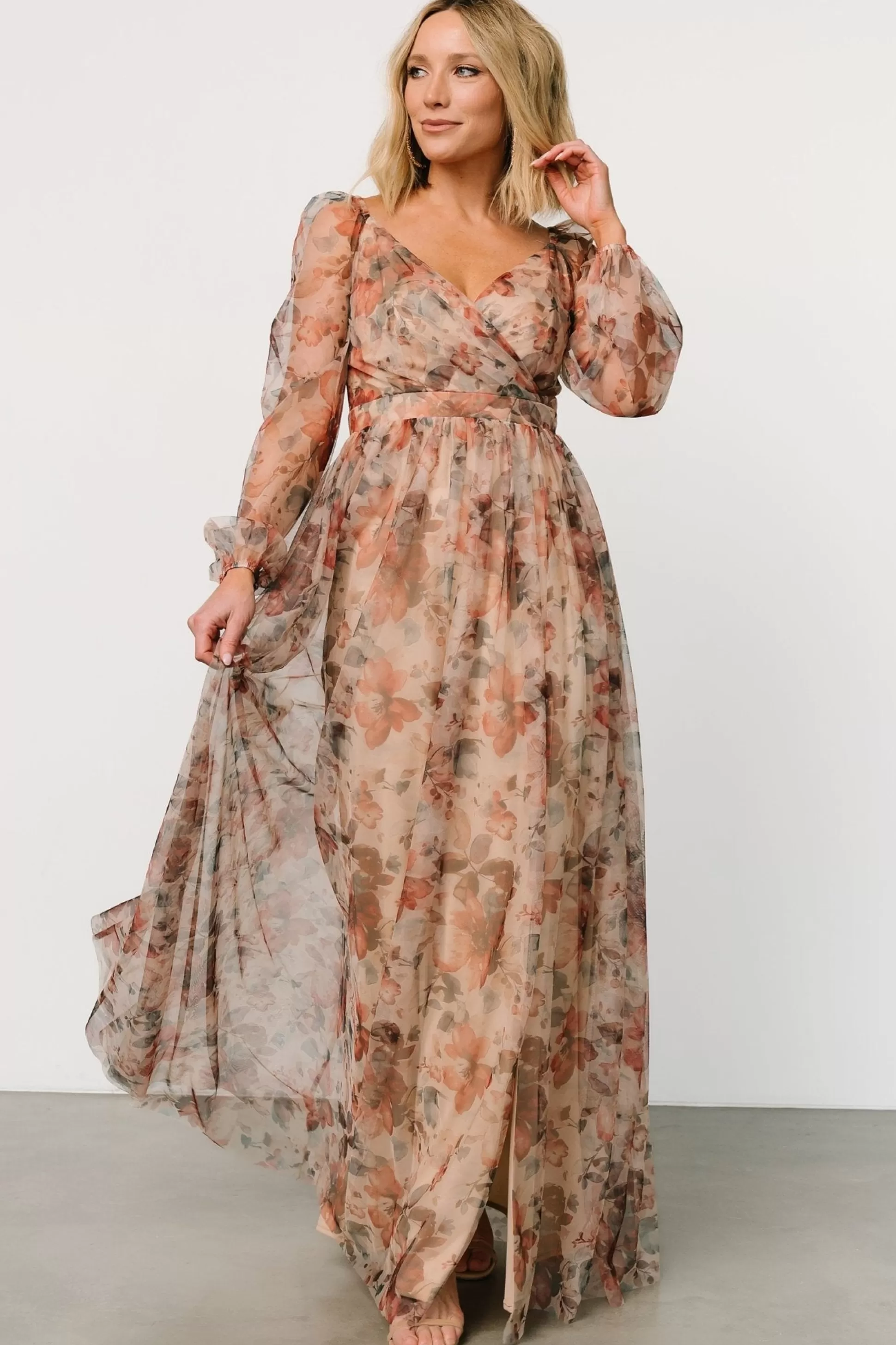 COMING SOON | Baltic Born Desiree Tulle Maxi Dress | Taupe Floral