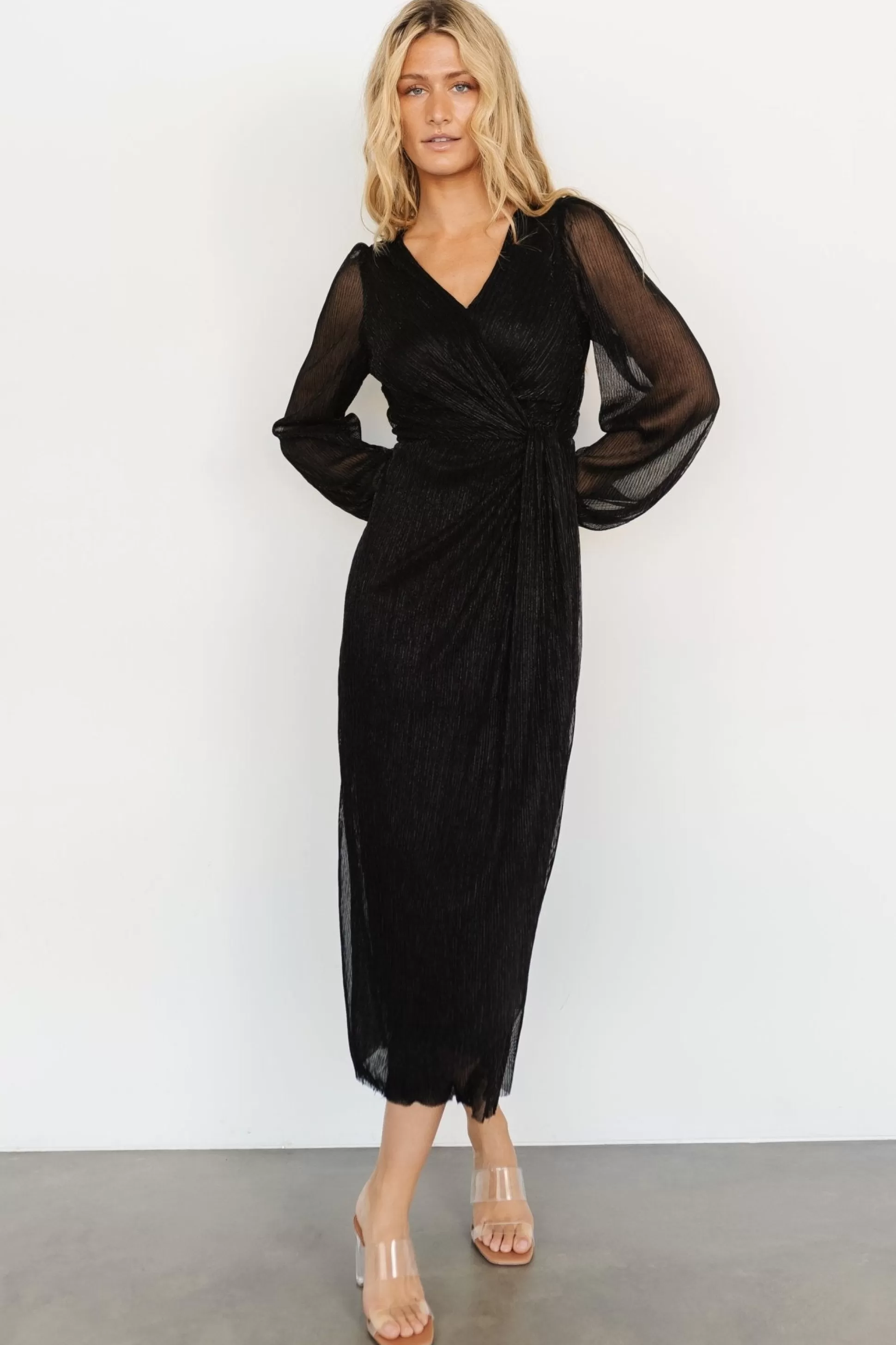 WEDDING SUITE | wedding guest | Baltic Born Devlyn Pleated Dress | Black Shimmer