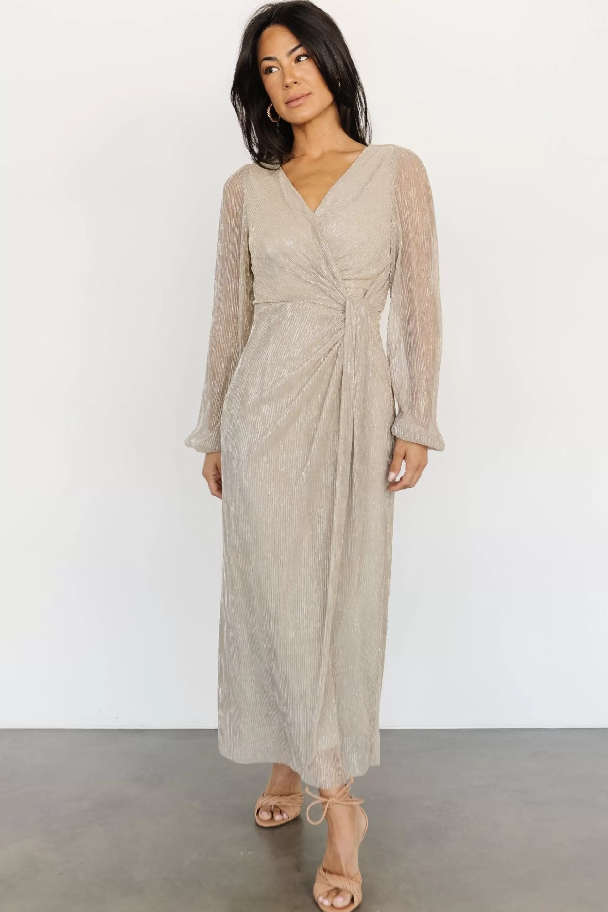 WEDDING SUITE | wedding guest | Baltic Born Devlyn Pleated Dress | Gold Shimmer