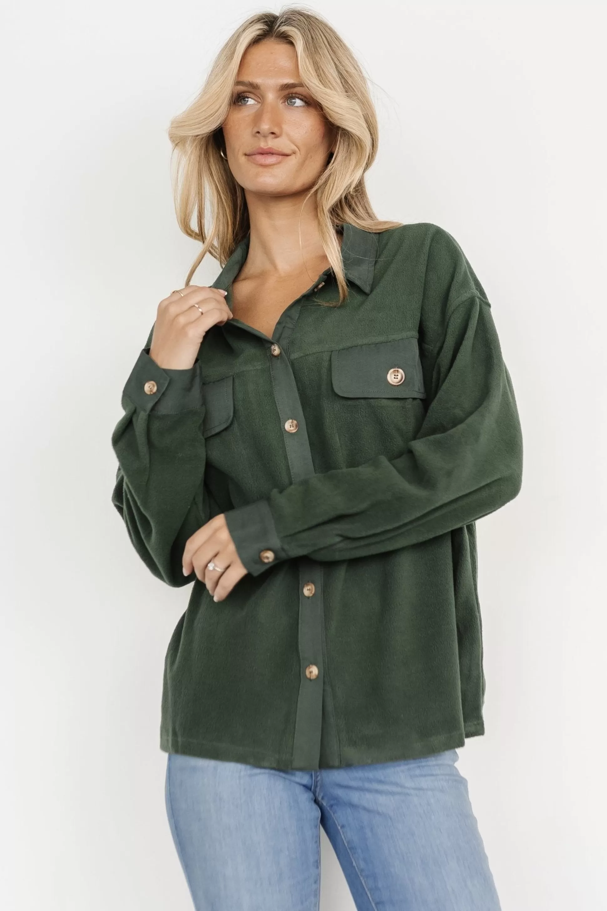 outerwear | Baltic Born Duke Button Up Top | Forest Green